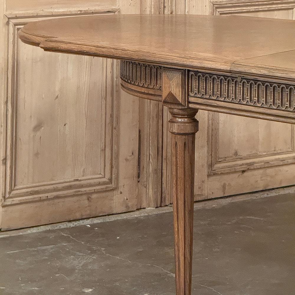 Antique French Louis XVI Oak Parquet Dining Table with Pop-Up Leaf For Sale 6