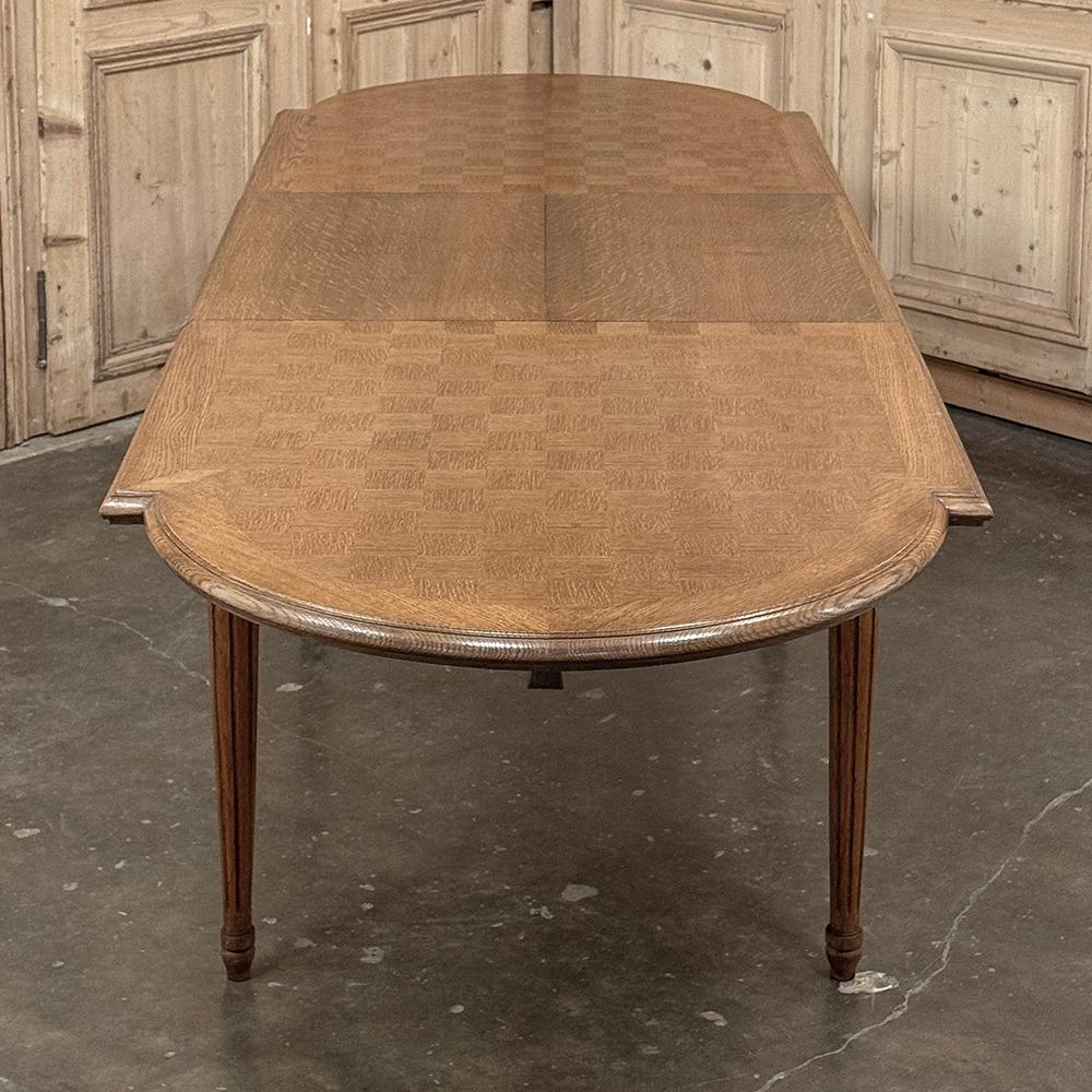 Antique French Louis XVI Oak Parquet Dining Table with Pop-Up Leaf For Sale 7