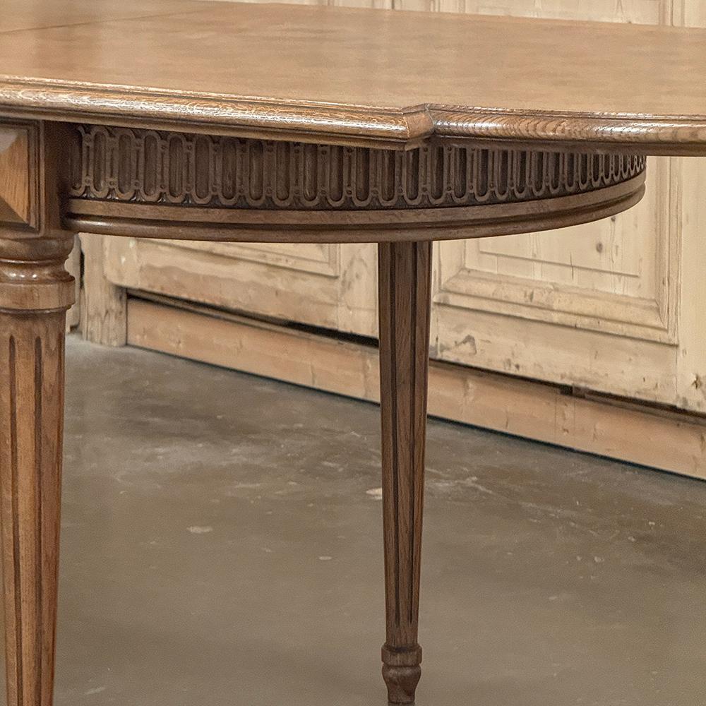 Antique French Louis XVI Oak Parquet Dining Table with Pop-Up Leaf For Sale 12