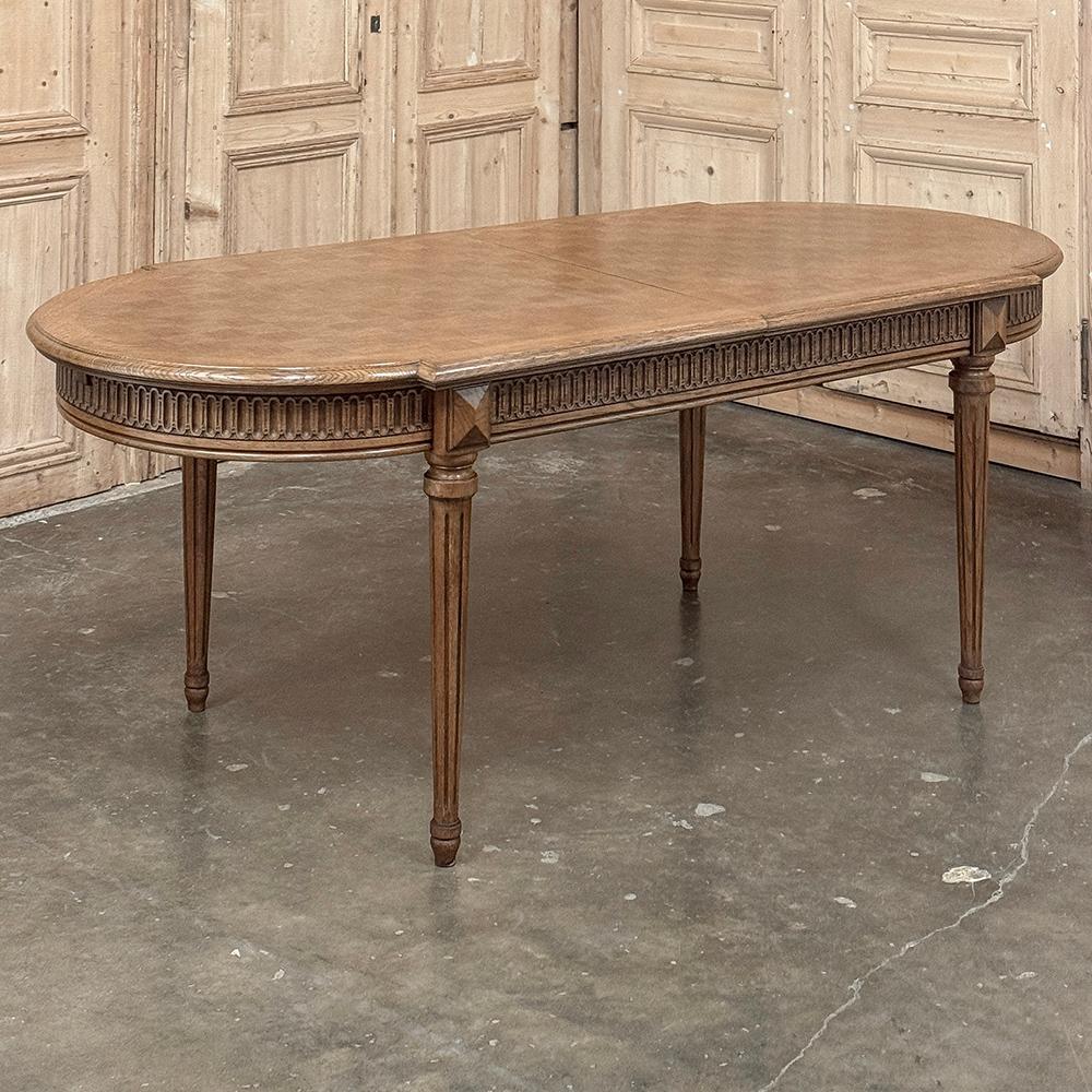 Antique French Louis XVI Oak Parquet Dining Table with Pop-Up Leaf For Sale 13