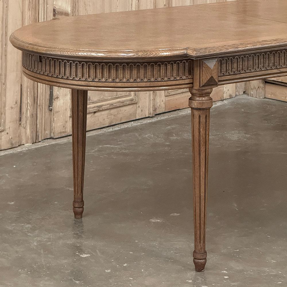 20th Century Antique French Louis XVI Oak Parquet Dining Table with Pop-Up Leaf For Sale
