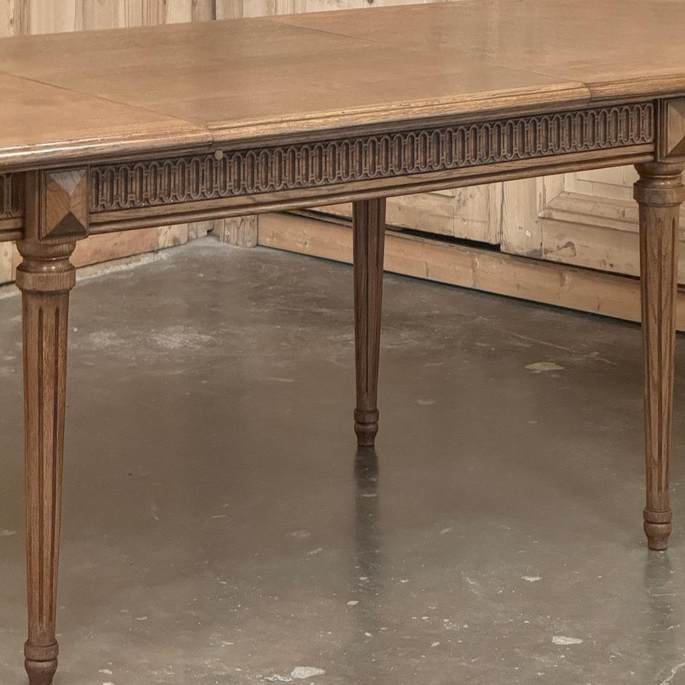 Antique French Louis XVI Oak Parquet Dining Table with Pop-Up Leaf For Sale 1