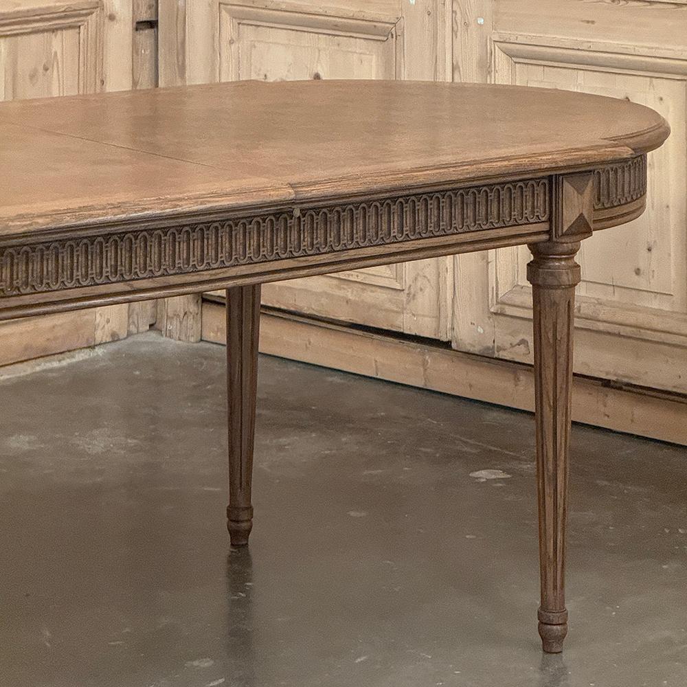 Antique French Louis XVI Oak Parquet Dining Table with Pop-Up Leaf For Sale 2