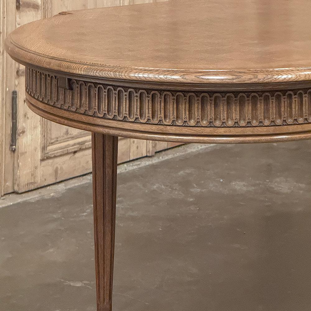 Antique French Louis XVI Oak Parquet Dining Table with Pop-Up Leaf For Sale 3