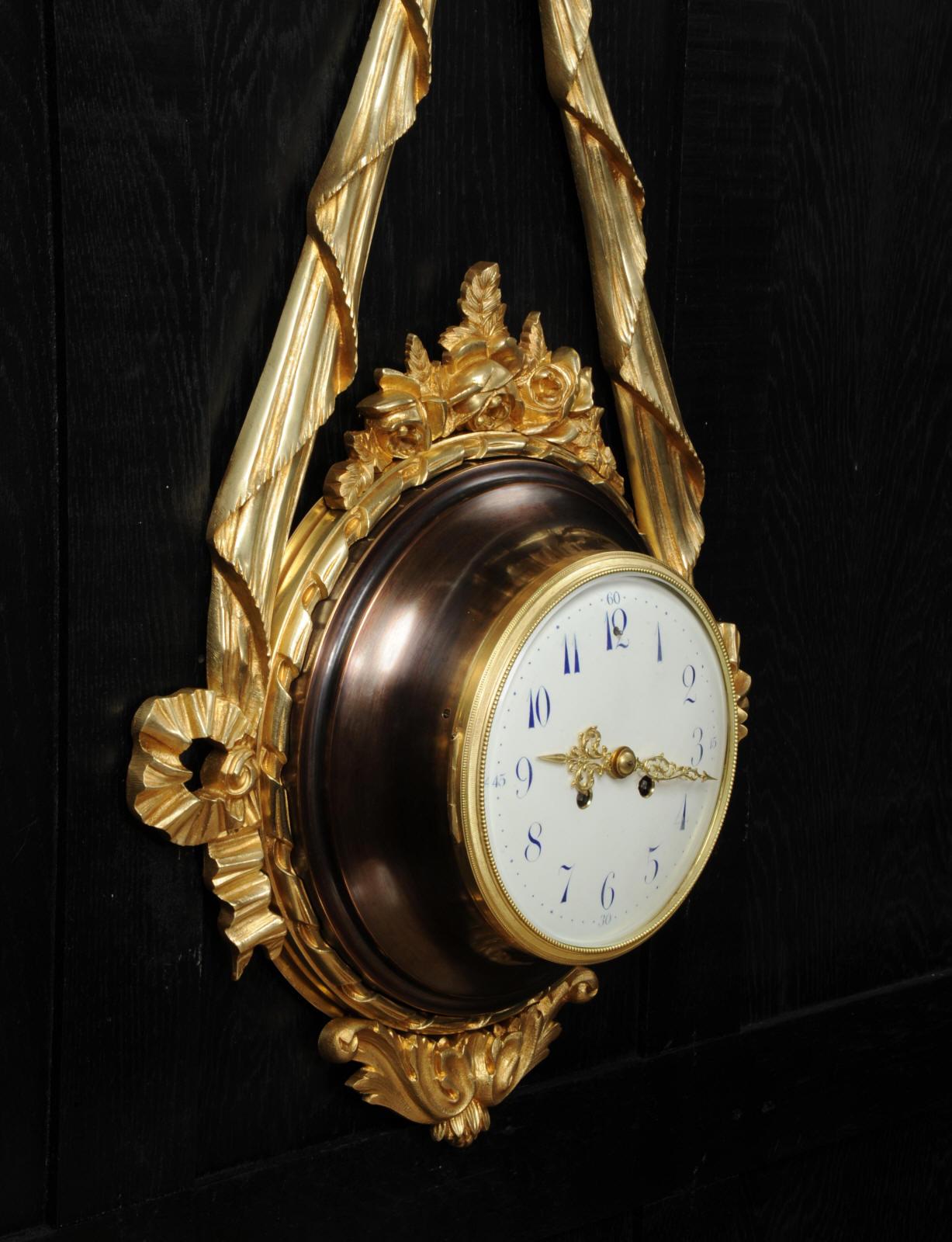 Antique French Louis XVI Ormolu and Bronze Cartel Wall Clock 5