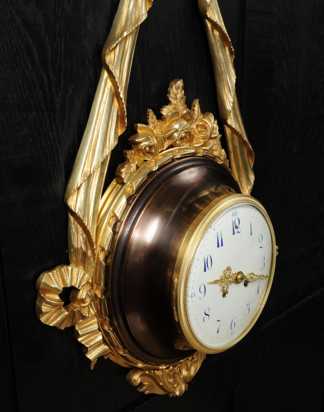 Antique French Louis XVI Ormolu and Bronze Cartel Wall Clock 6