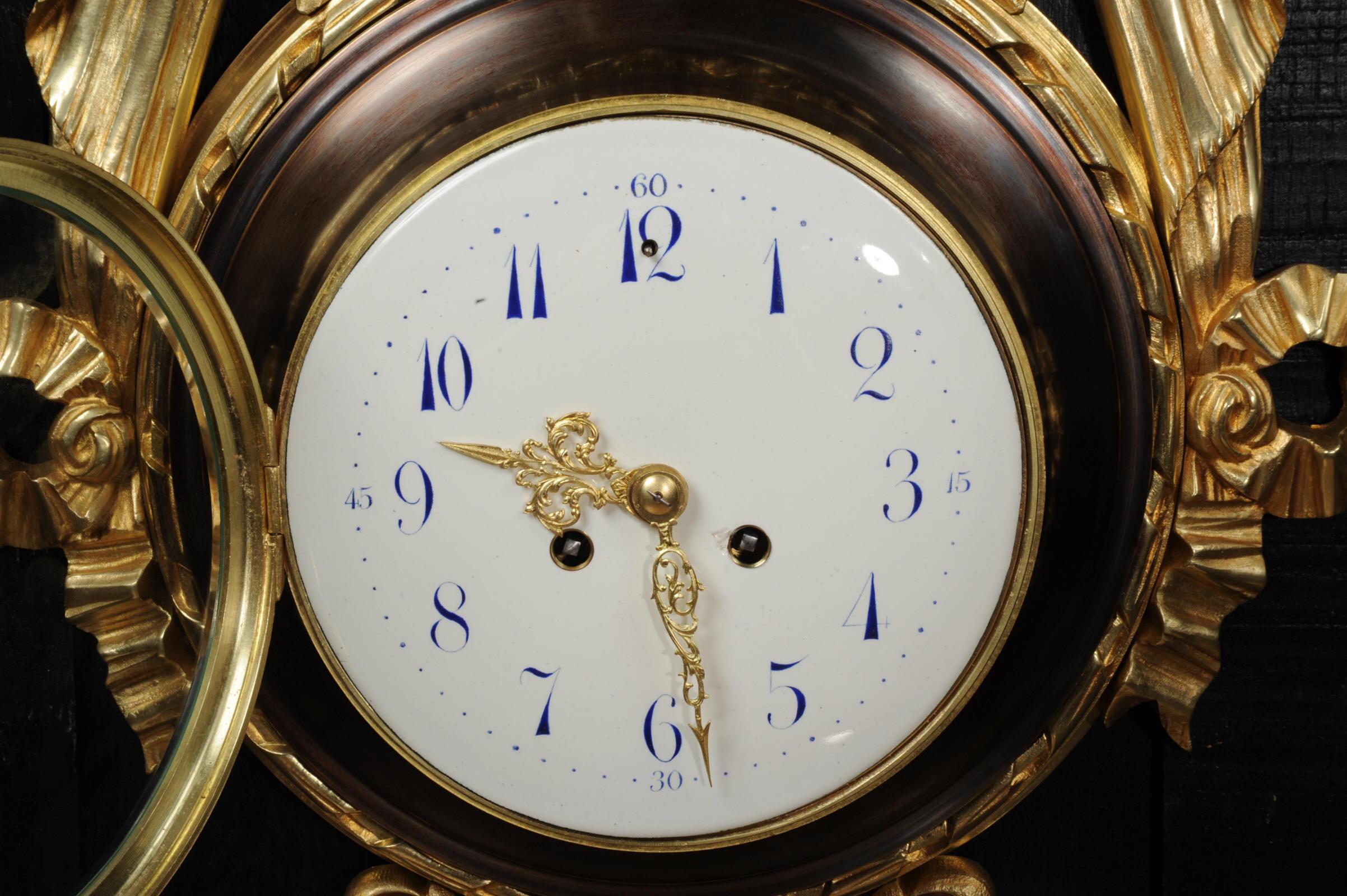 Antique French Louis XVI Ormolu and Bronze Cartel Wall Clock 8