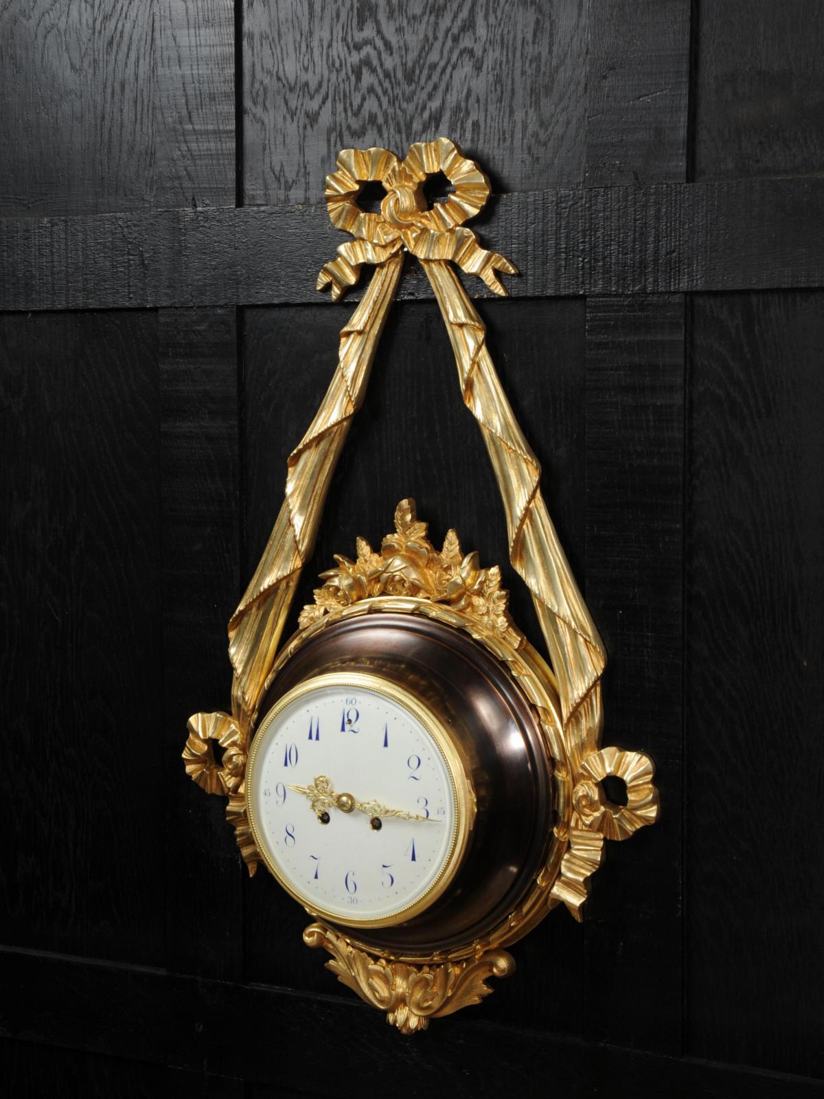 Antique French Louis XVI Ormolu and Bronze Cartel Wall Clock 9