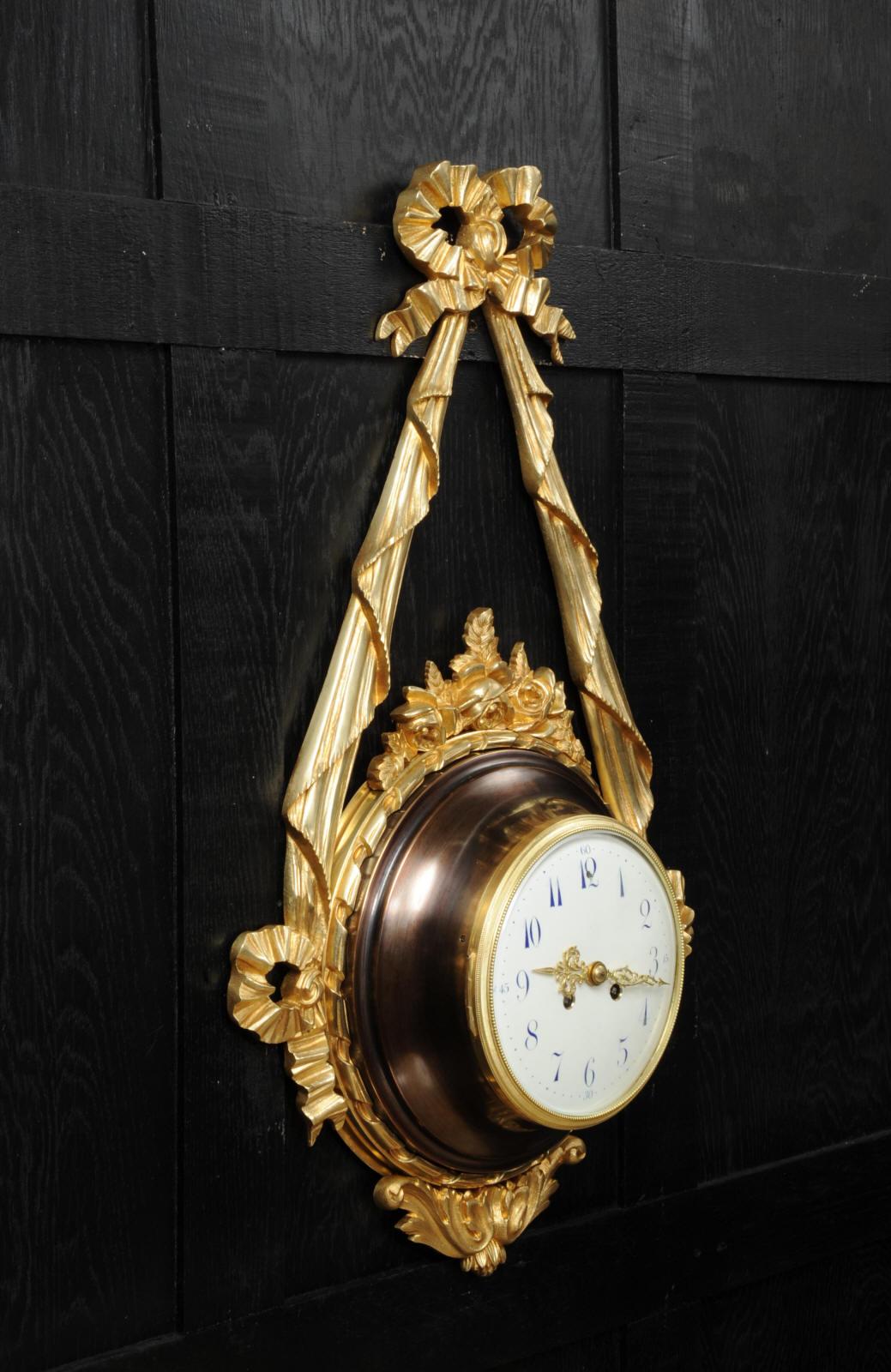 Antique French Louis XVI Ormolu and Bronze Cartel Wall Clock 11
