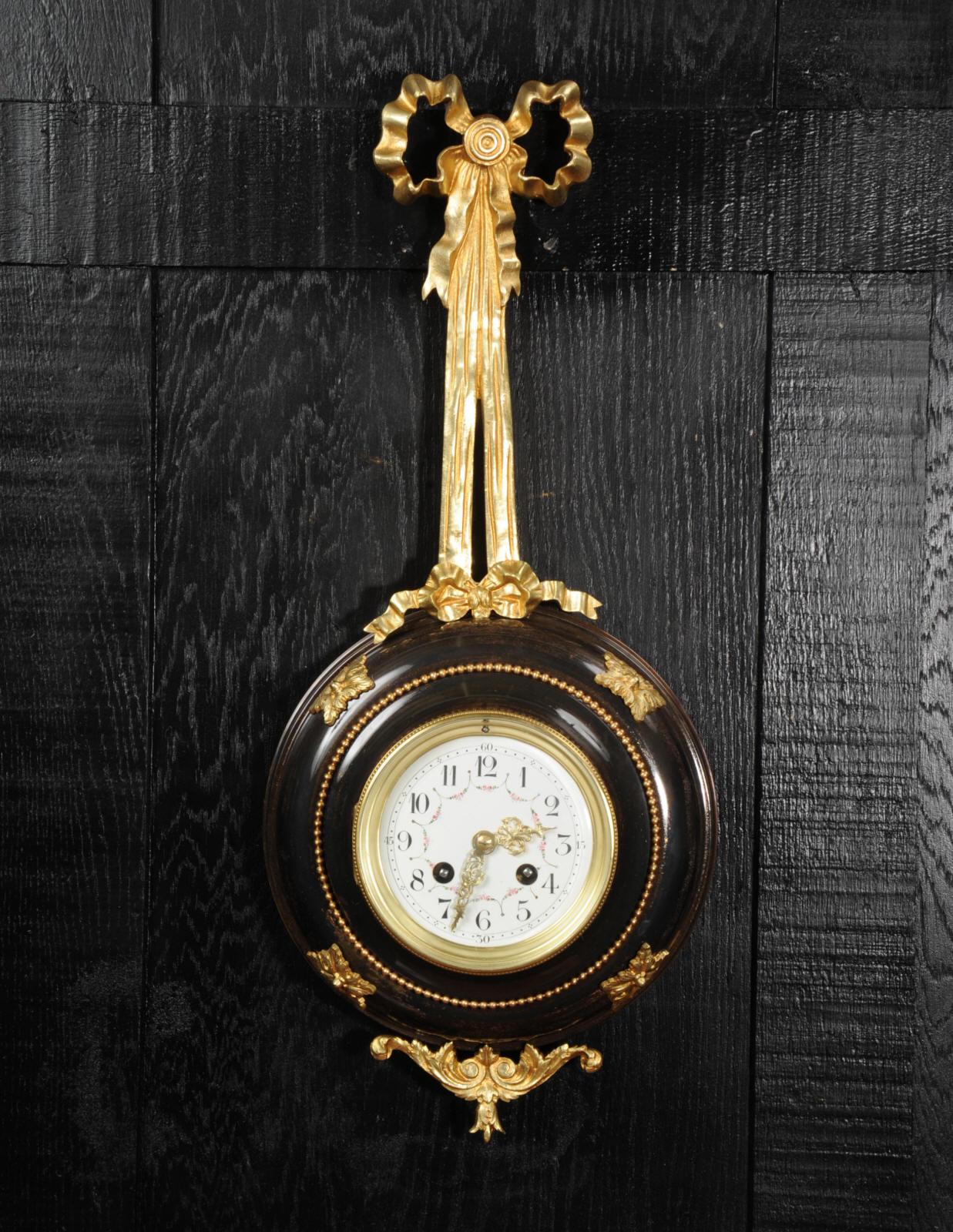 Gilt Antique French Louis XVI Ormolu and Bronze Cartel Wall Clock