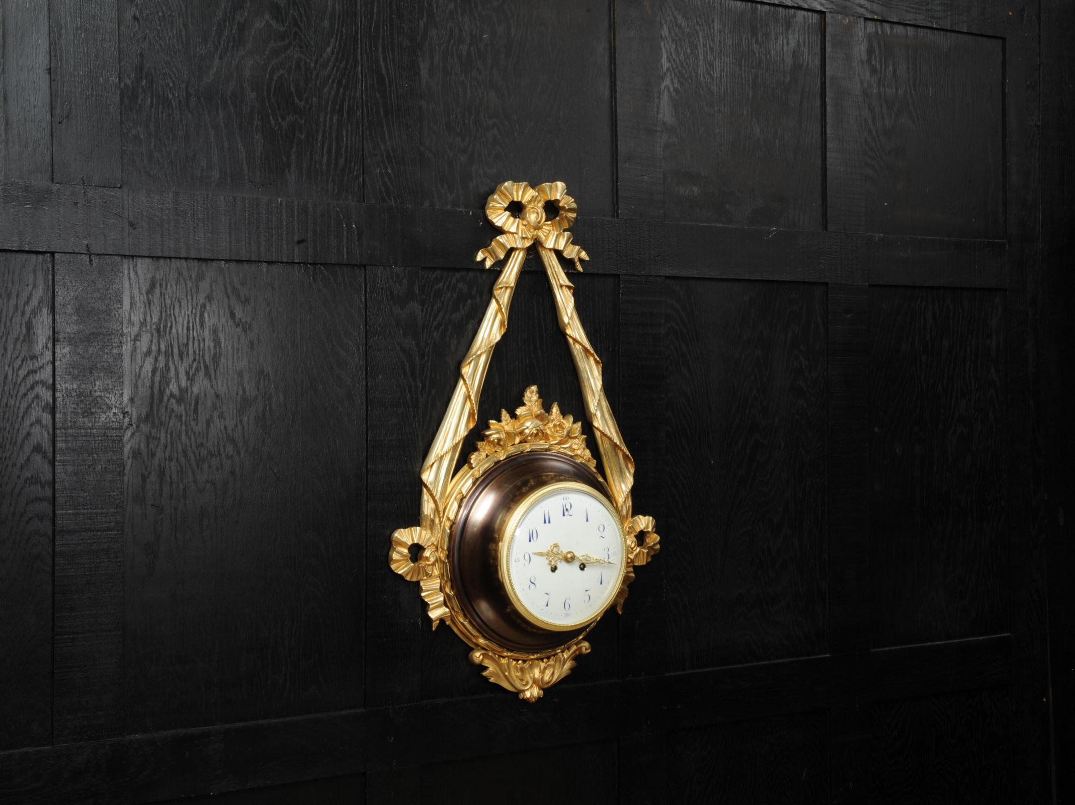 Antique French Louis XVI Ormolu and Bronze Cartel Wall Clock In Good Condition In Belper, Derbyshire