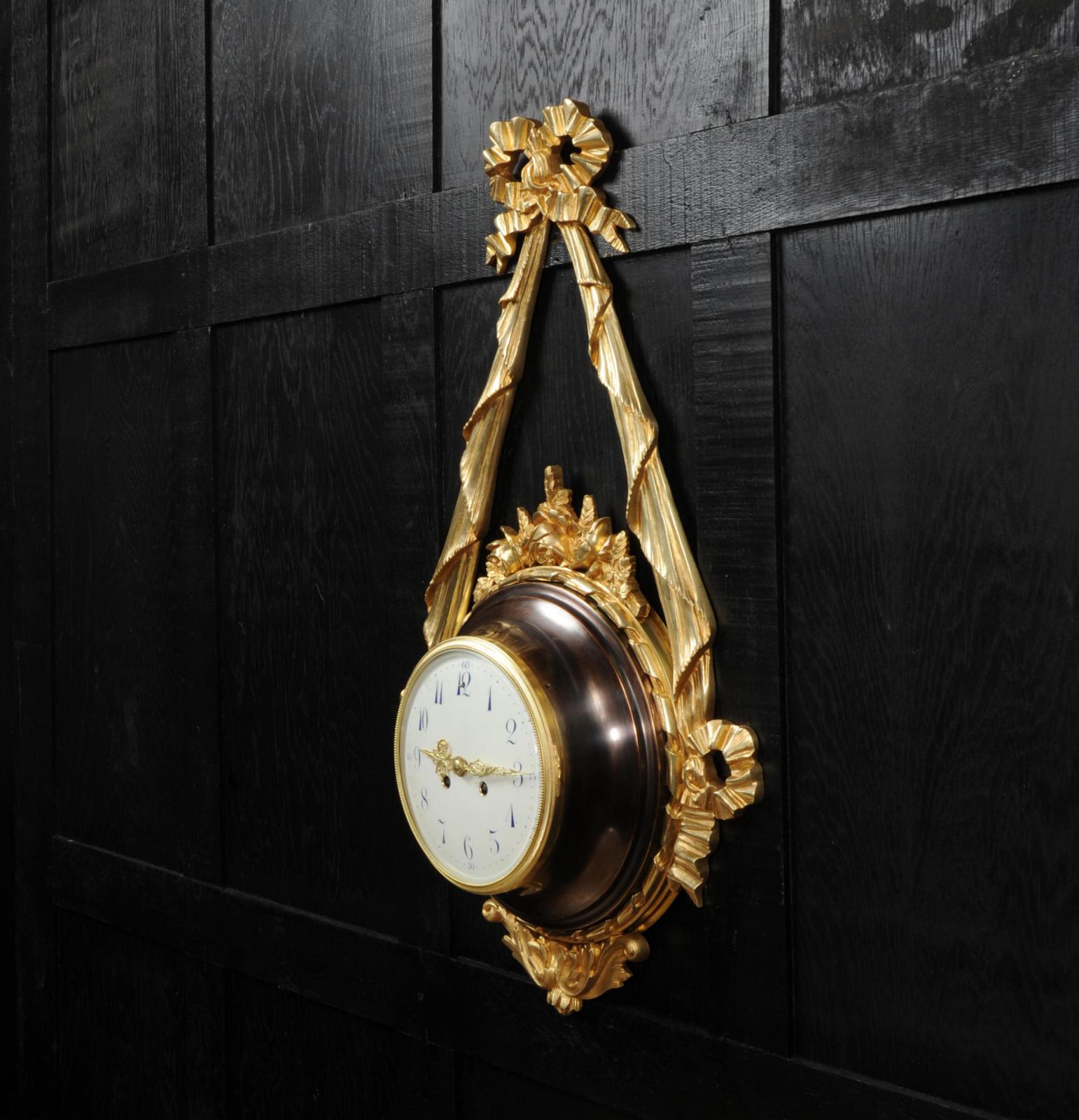 Antique French Louis XVI Ormolu and Bronze Cartel Wall Clock 1