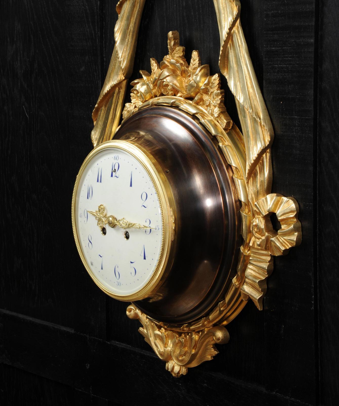 Antique French Louis XVI Ormolu and Bronze Cartel Wall Clock 2
