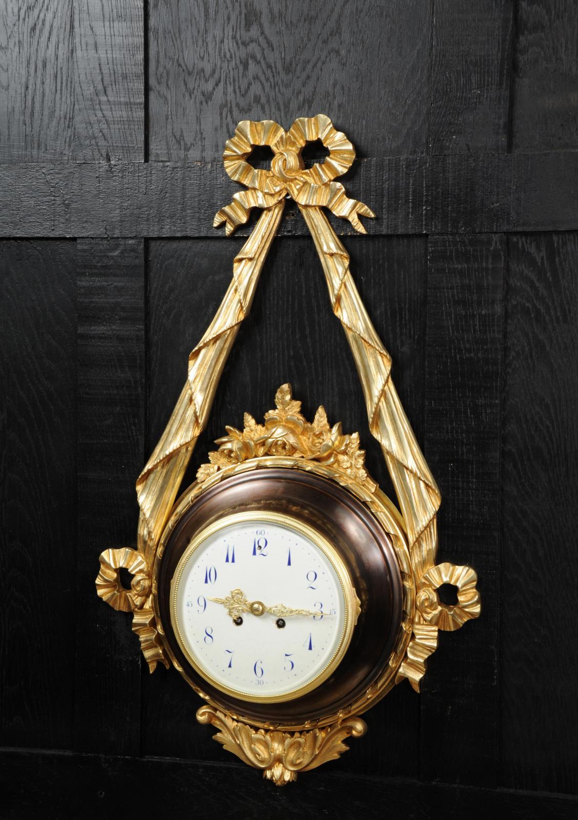 Antique French Louis XVI Ormolu and Bronze Cartel Wall Clock 3
