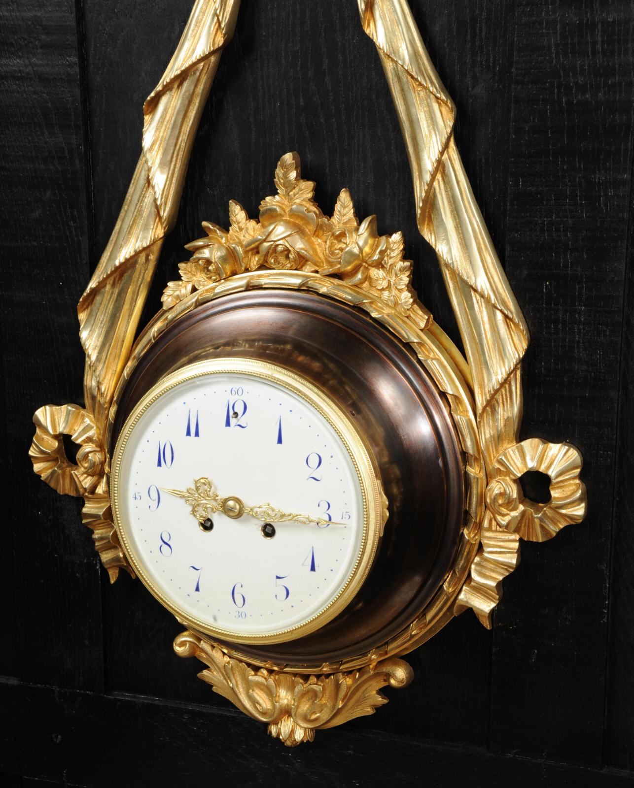 Antique French Louis XVI Ormolu and Bronze Cartel Wall Clock 4