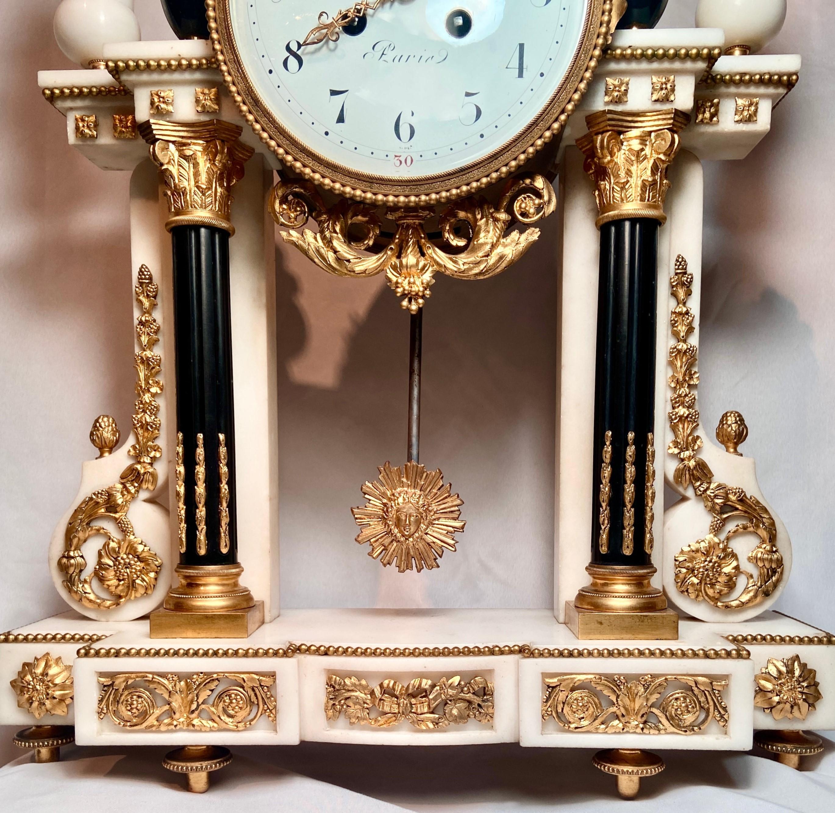 19th Century Antique French Louis XVI Ormolu and Marble Mantel Clock, circa 1850-1860 For Sale