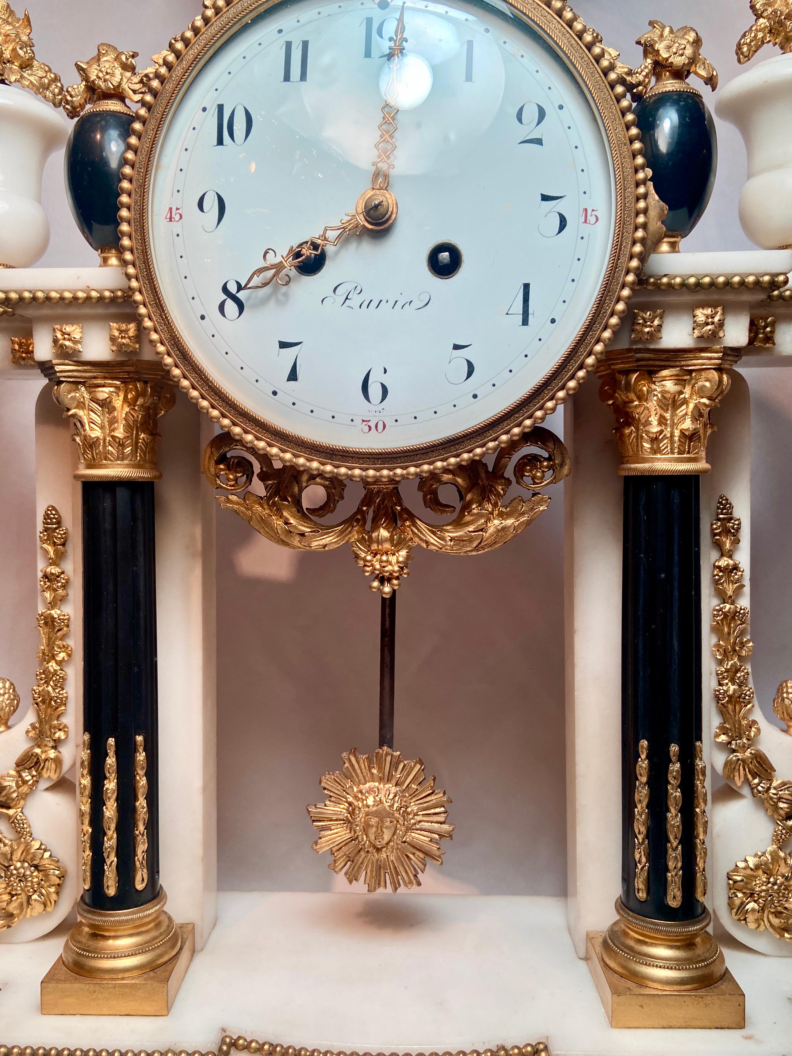Antique French Louis XVI Ormolu and Marble Mantel Clock, circa 1850-1860 In Good Condition For Sale In New Orleans, LA