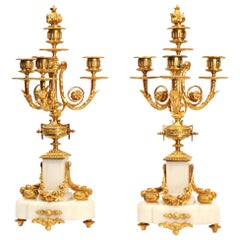 Antique French Louis XVI Ormolu and White Marble Candelabras