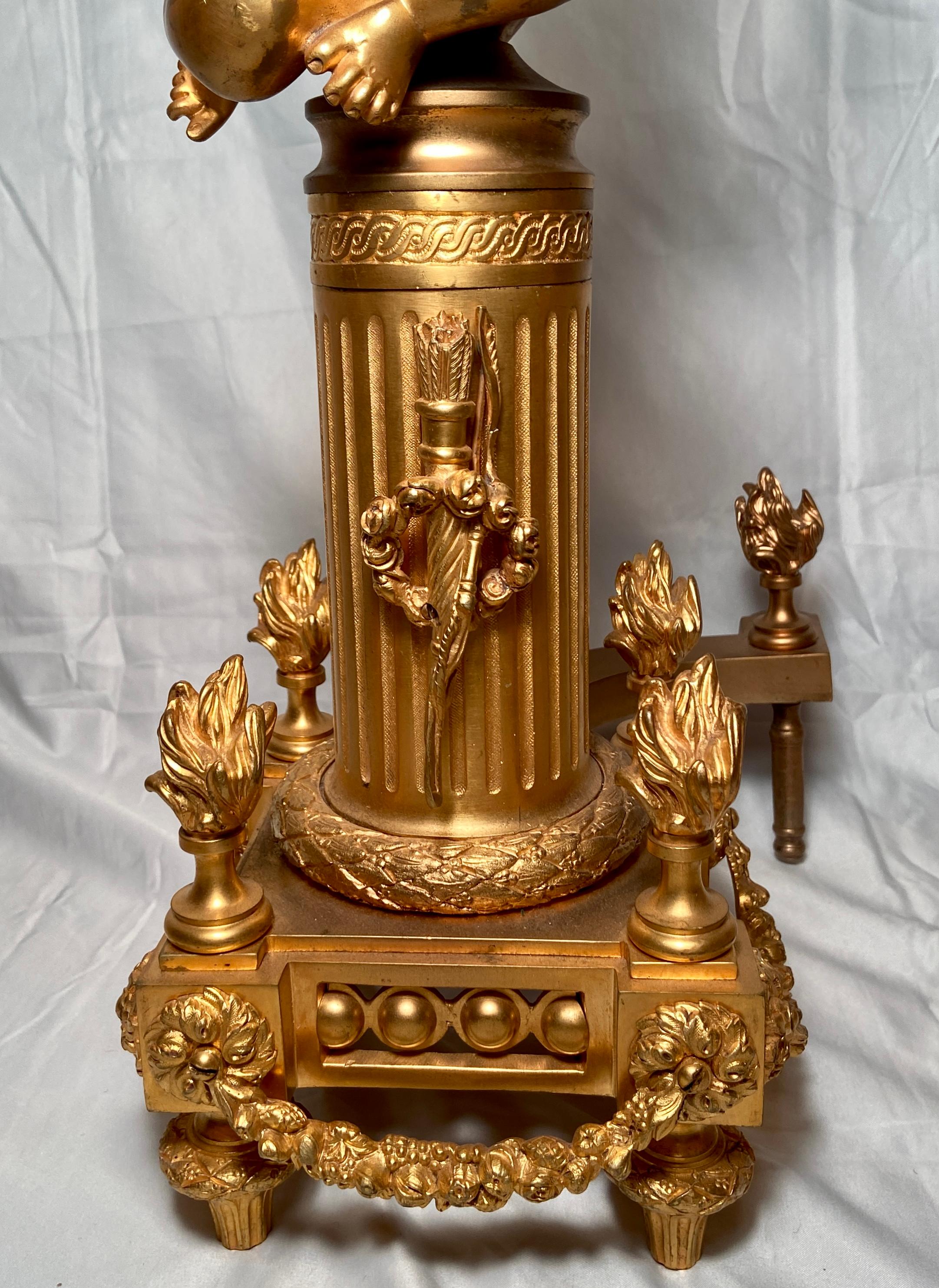 19th Century Antique French Louis XVI Ormolu Andirons with Classical 