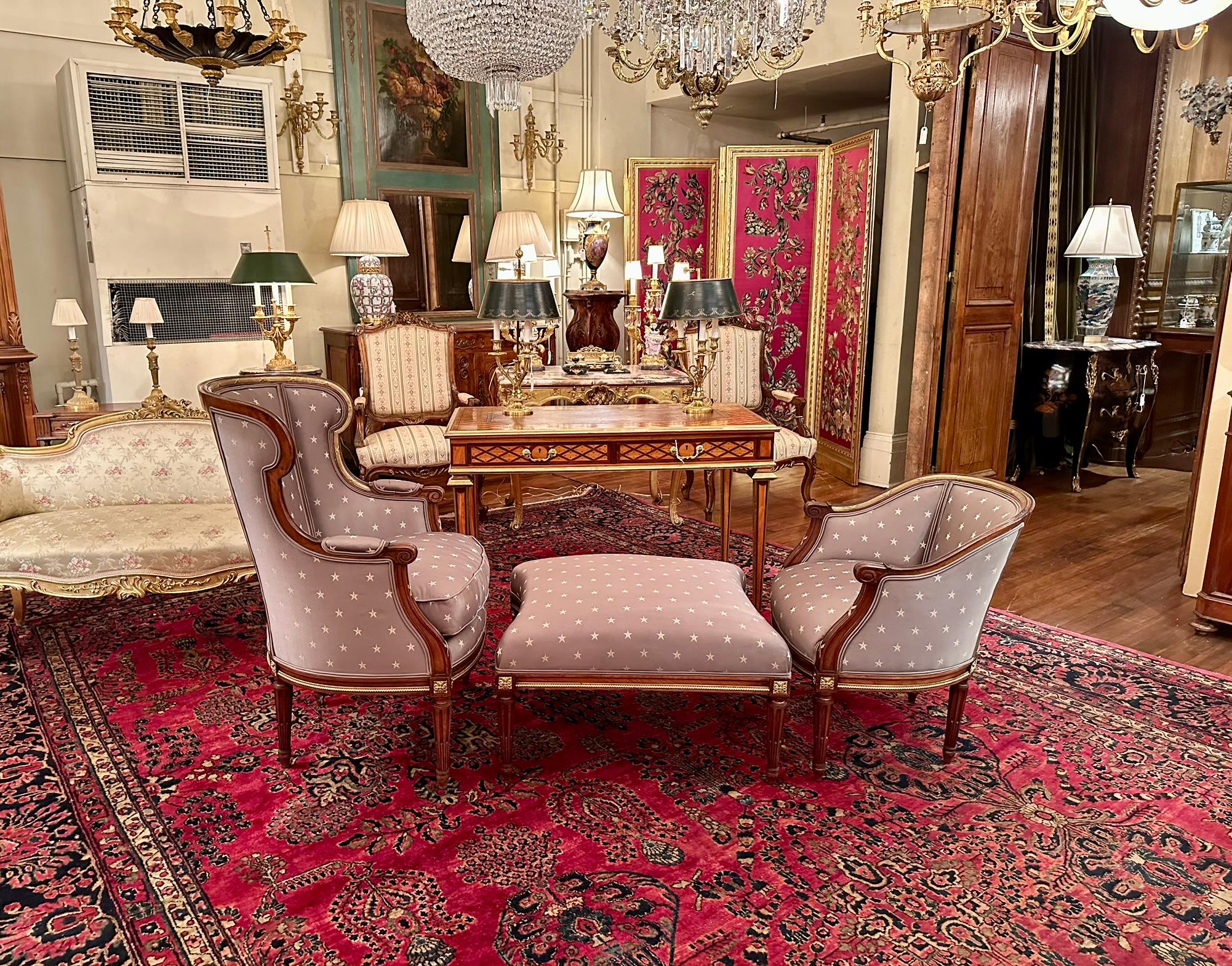 Antique French Louis XVI Ormolu Mounted Mahogany 3 Piece Duchesse Brisée Ca 1880 For Sale 7