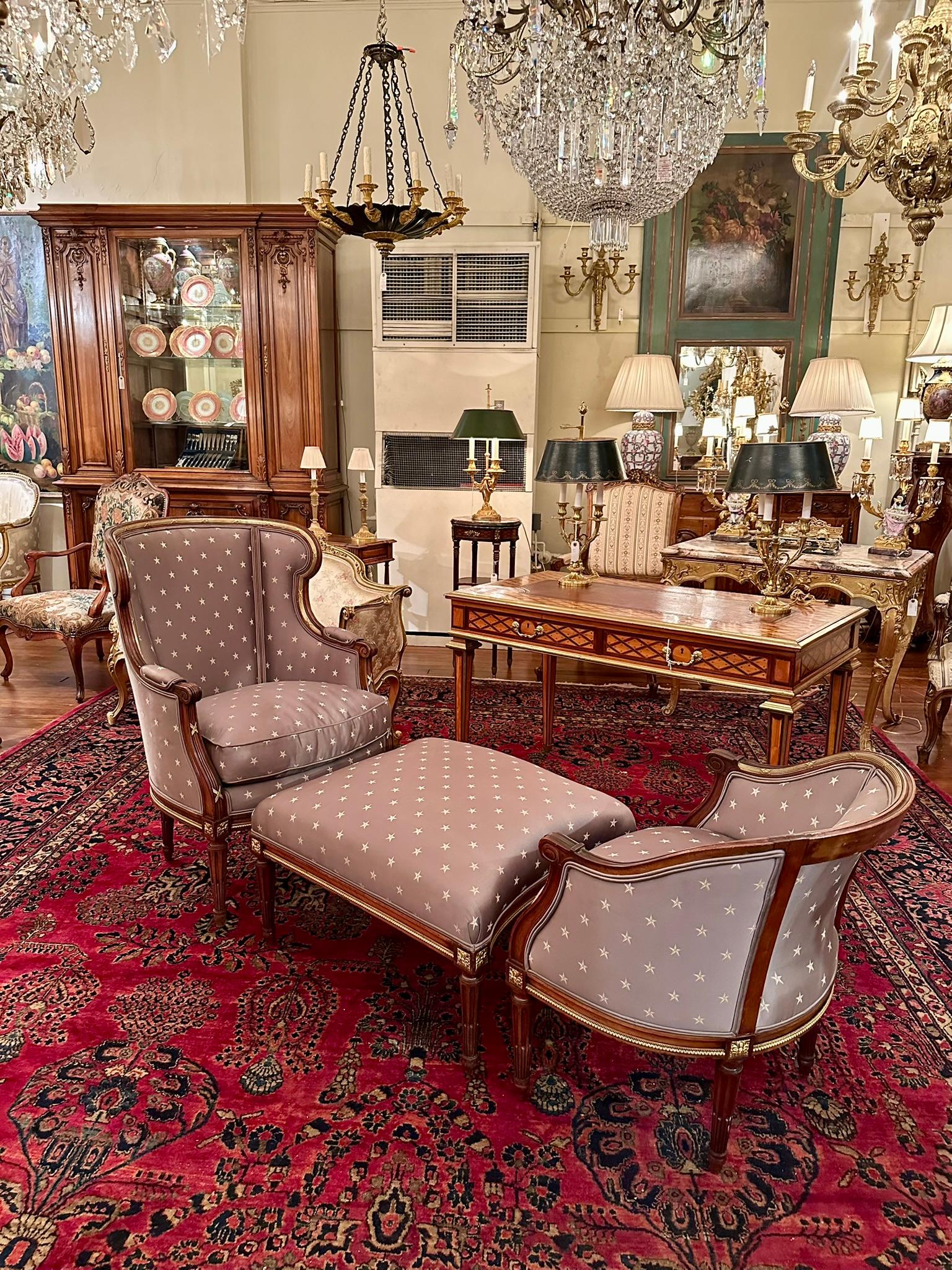 Antique French Louis XVI Ormolu Mounted Mahogany 3 Piece Duchesse Brisée Ca 1880 For Sale 8