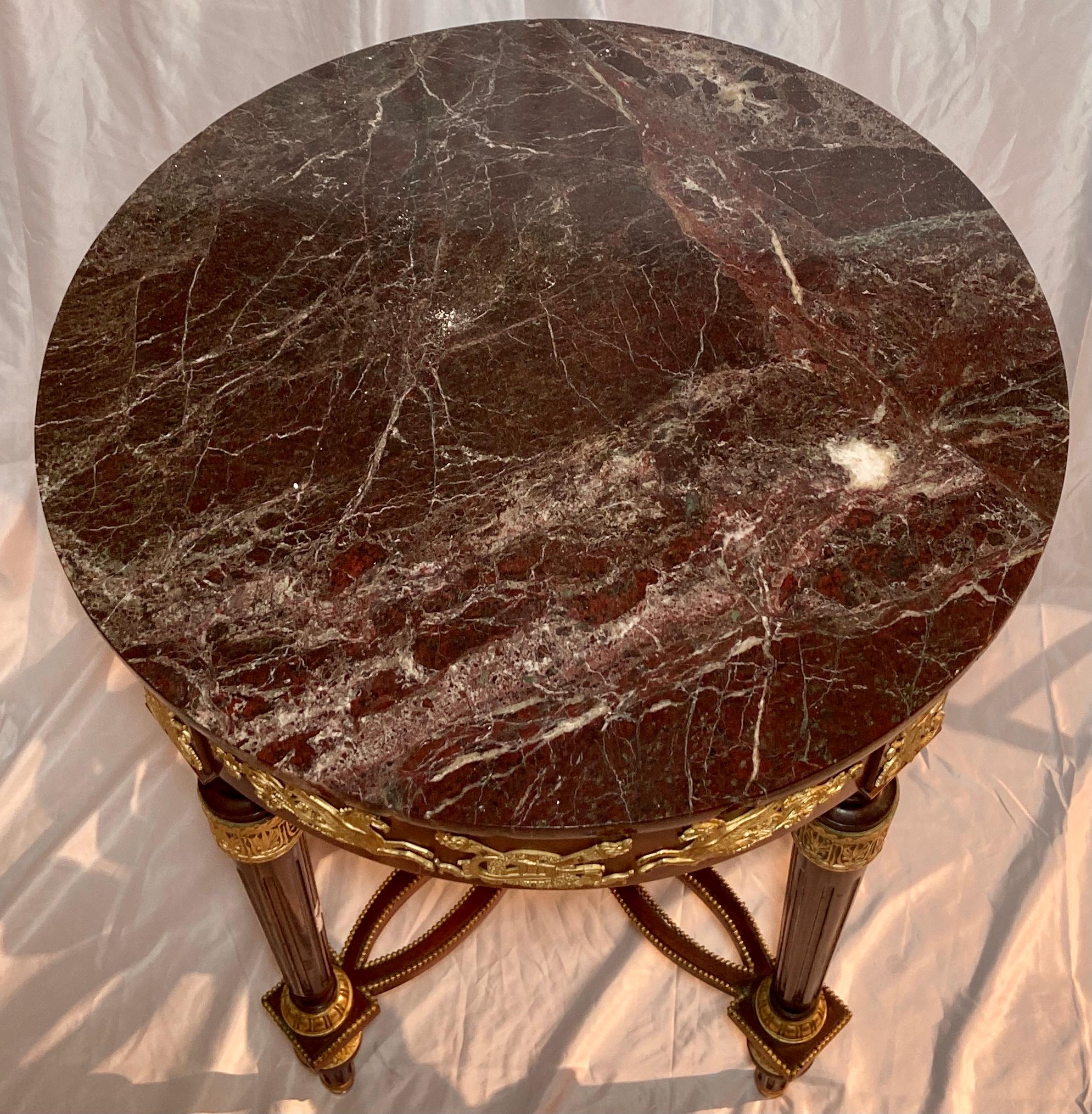 Antique French Louis XVI Ormolu-Mounted Marble-Top Round Mahogany Table Ca. 1880 In Good Condition For Sale In New Orleans, LA