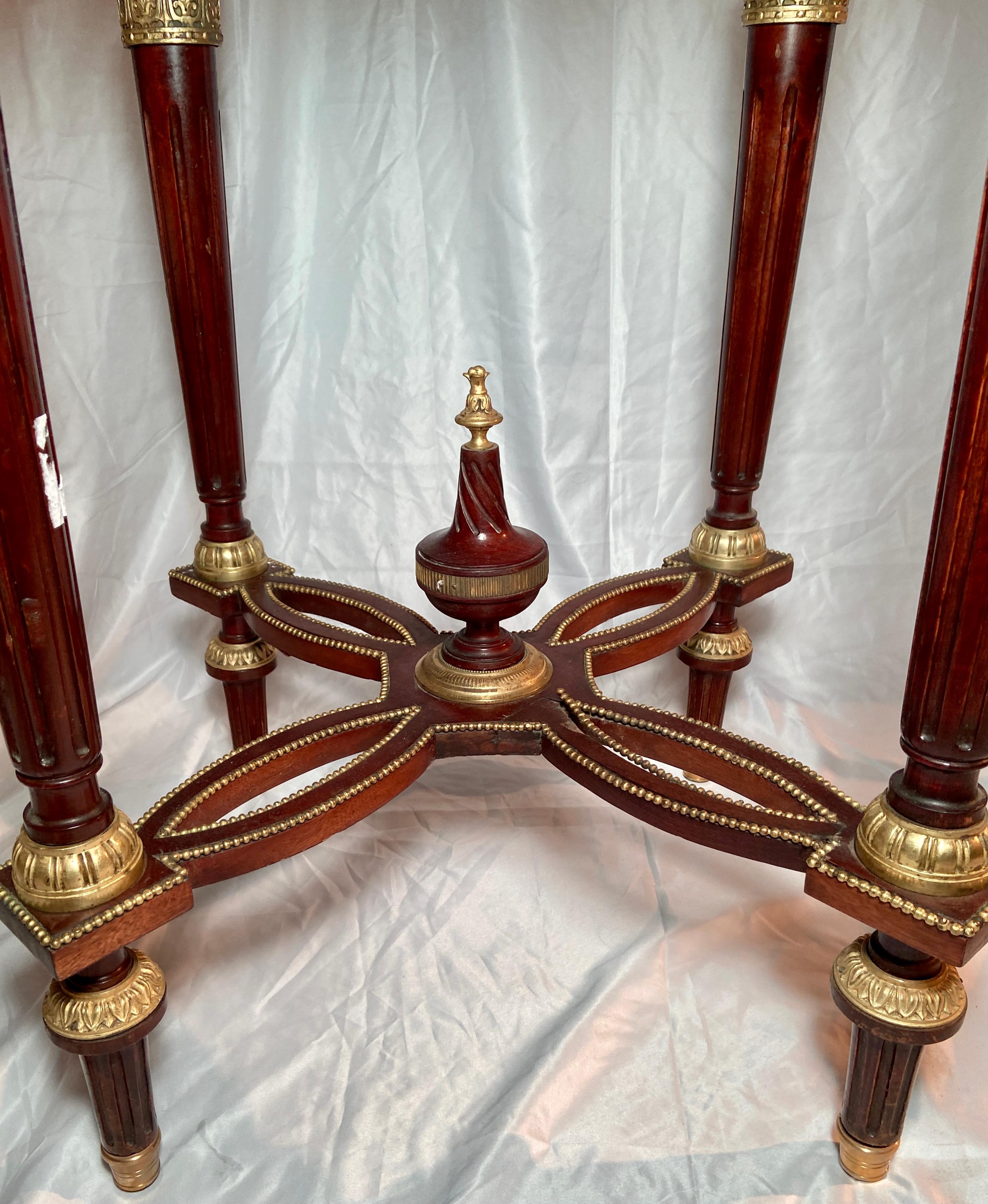 Antique French Louis XVI Ormolu-Mounted Marble-Top Round Mahogany Table Ca. 1880 For Sale 1