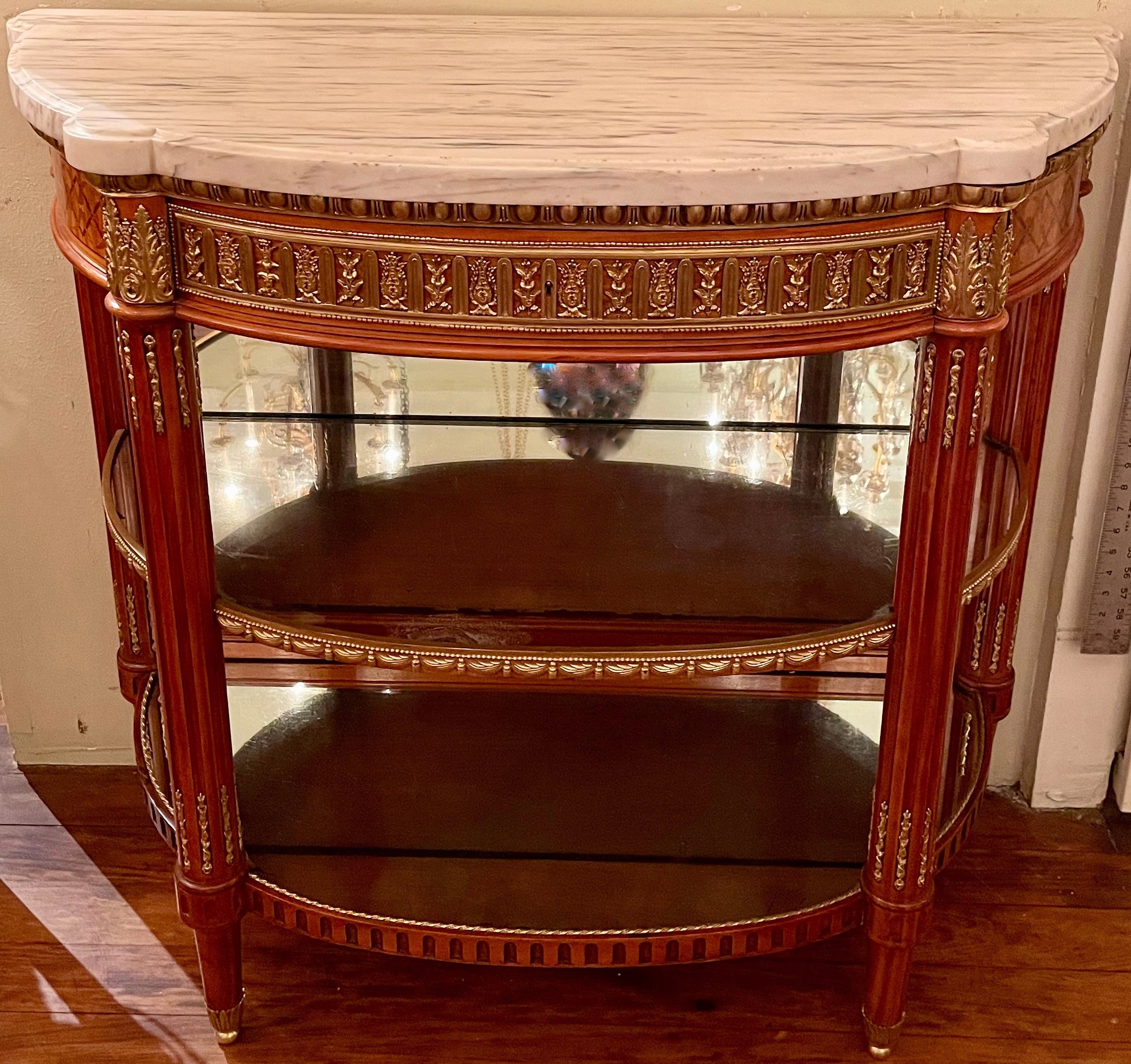 Antique French Louis XVI Ormolu & Satinwood Marble Top Console Table, Circa 1880 Luis XVI en venta
