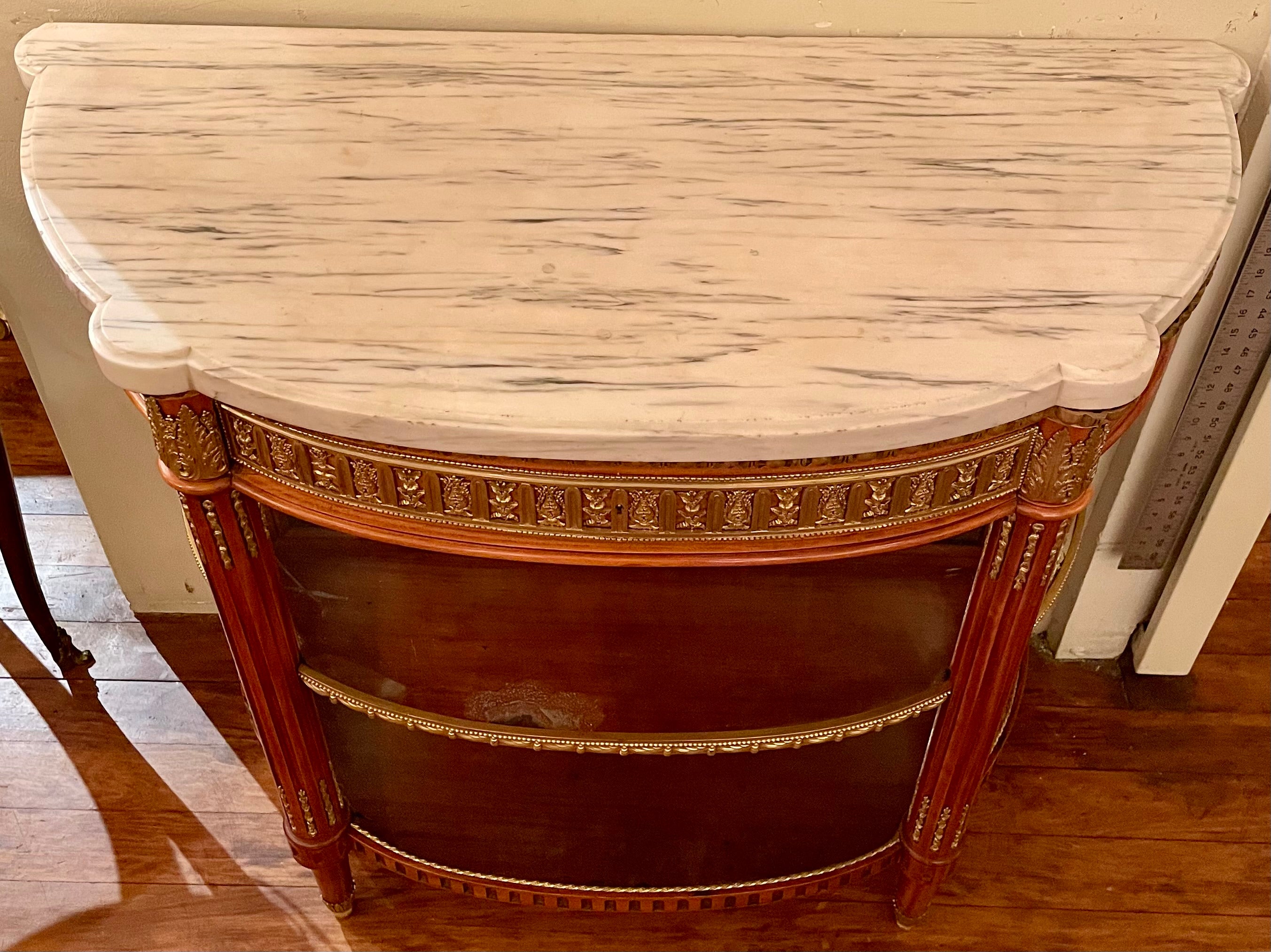 Antique French Louis XVI Ormolu & Satinwood Marble Top Console Table, Circa 1880 Francés en venta