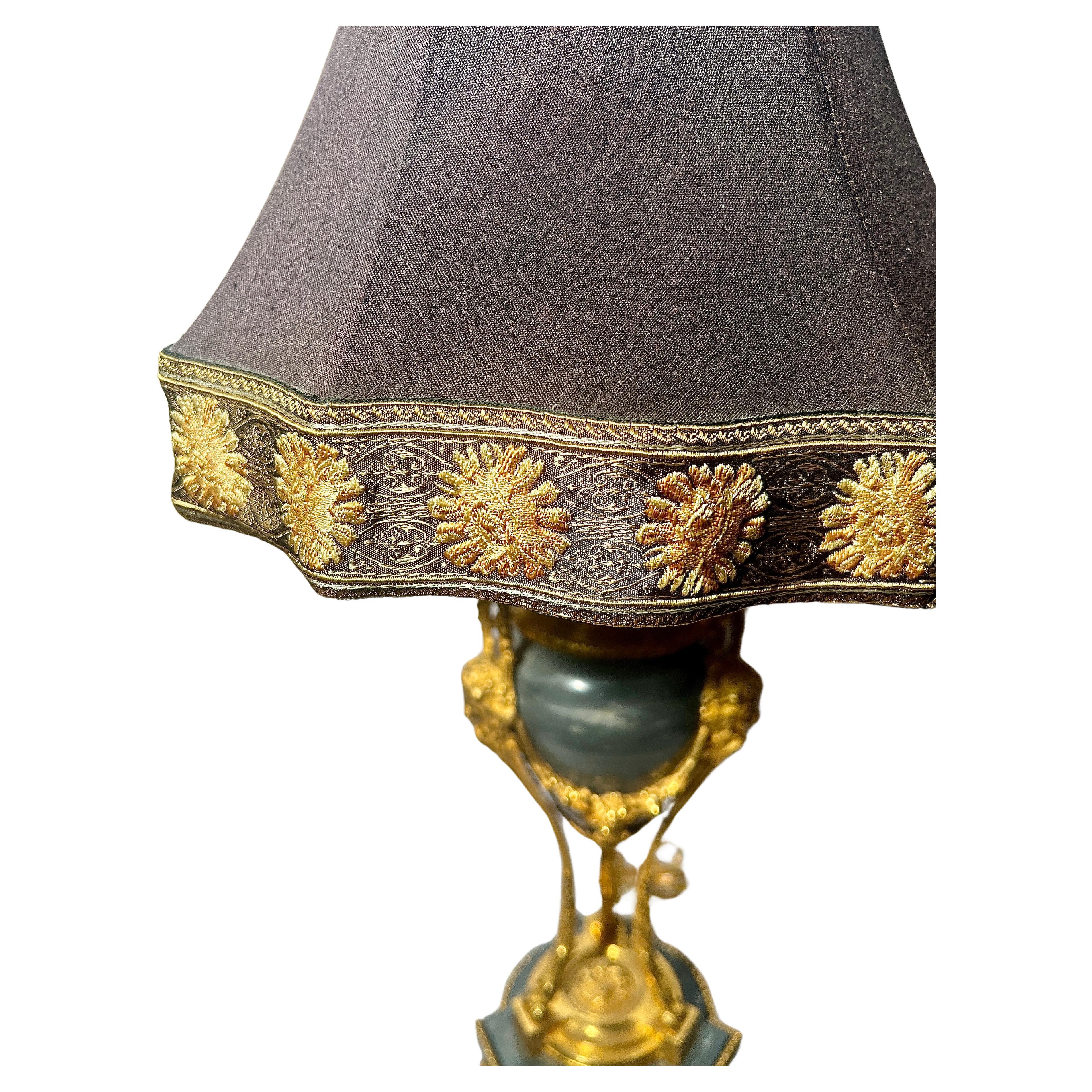Antique French Louis XVI Ormulu and Green Marble Lamp, Circa 1875-1885. In Good Condition For Sale In New Orleans, LA