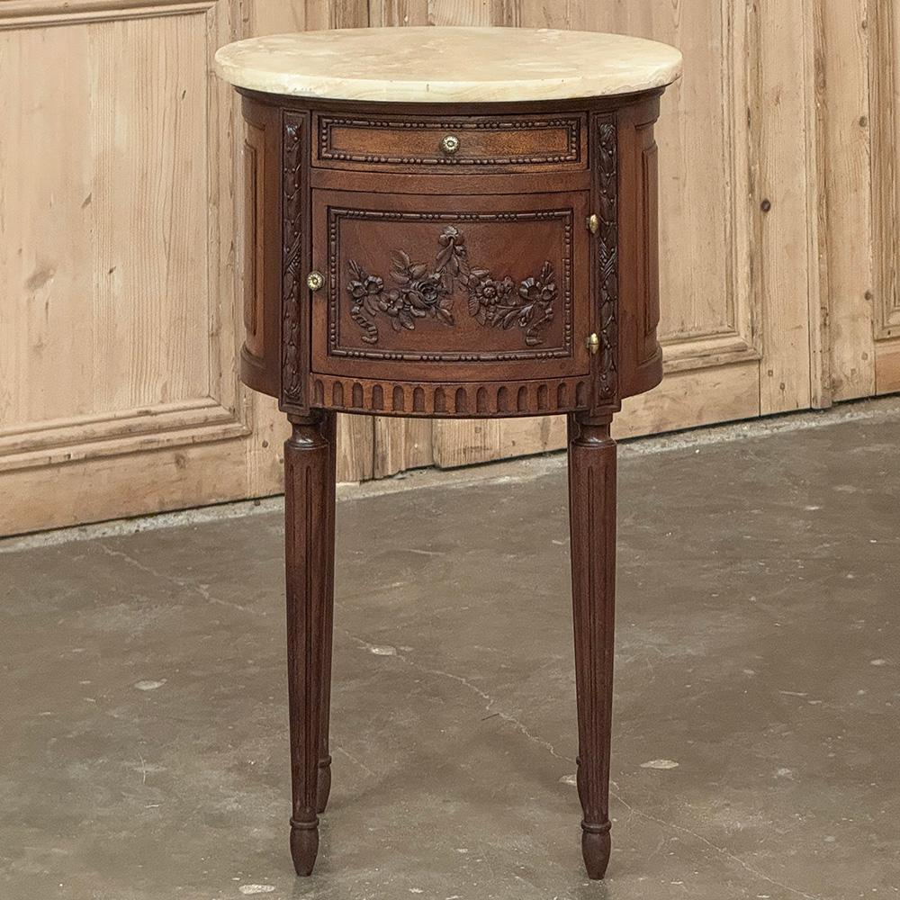 Antique French Louis XVI Oval Nightstand ~ End Table with Onyx Top In Good Condition For Sale In Dallas, TX