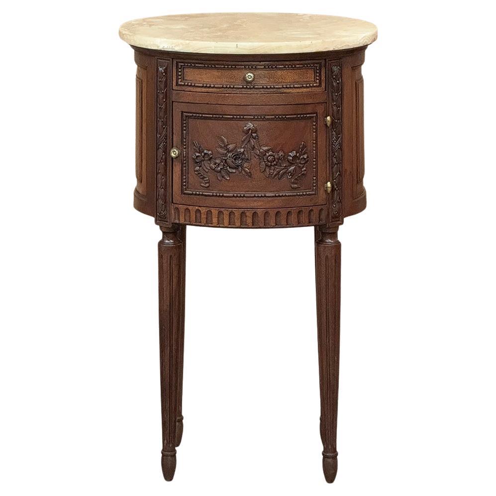 Antique French Louis XVI Oval Nightstand ~ End Table with Onyx Top For Sale