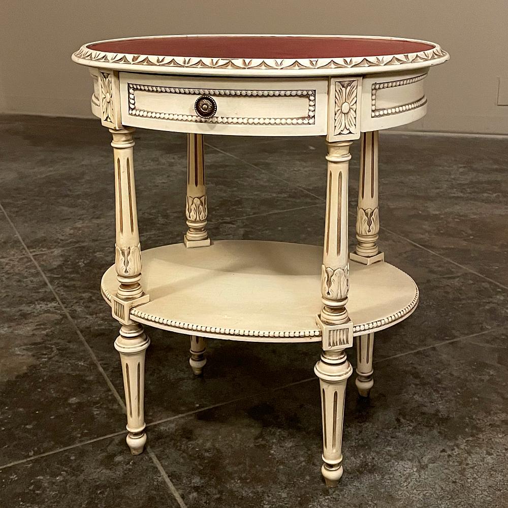 Hand-Crafted Antique French Louis XVI Oval Painted End Table For Sale