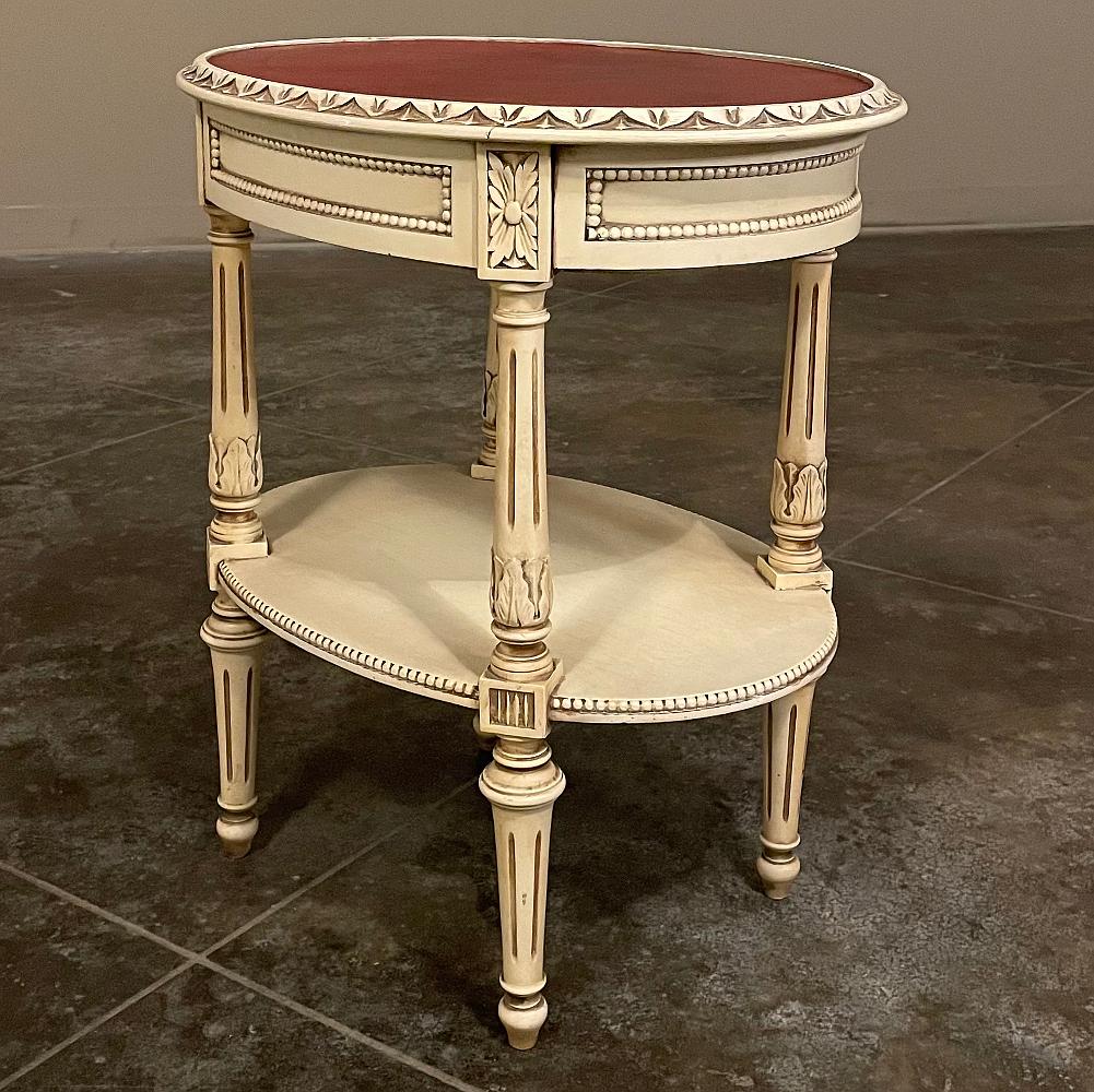 20th Century Antique French Louis XVI Oval Painted End Table For Sale