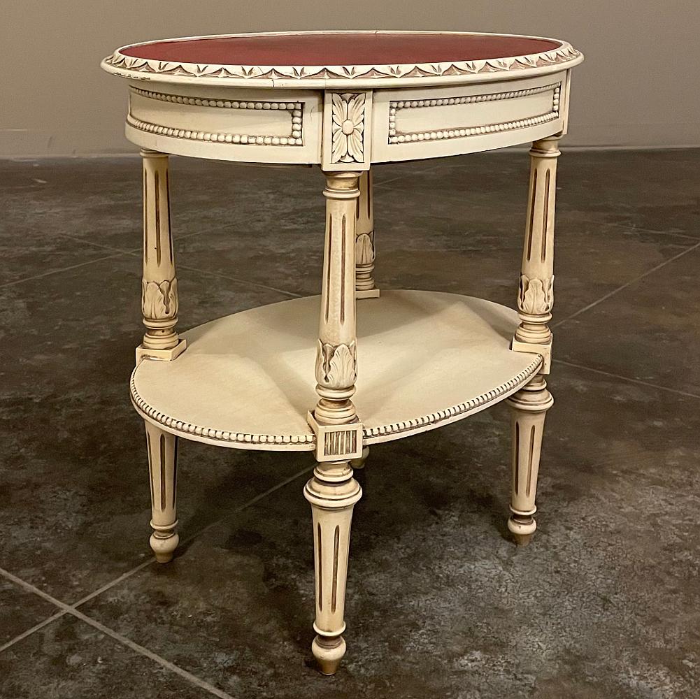 Brass Antique French Louis XVI Oval Painted End Table For Sale