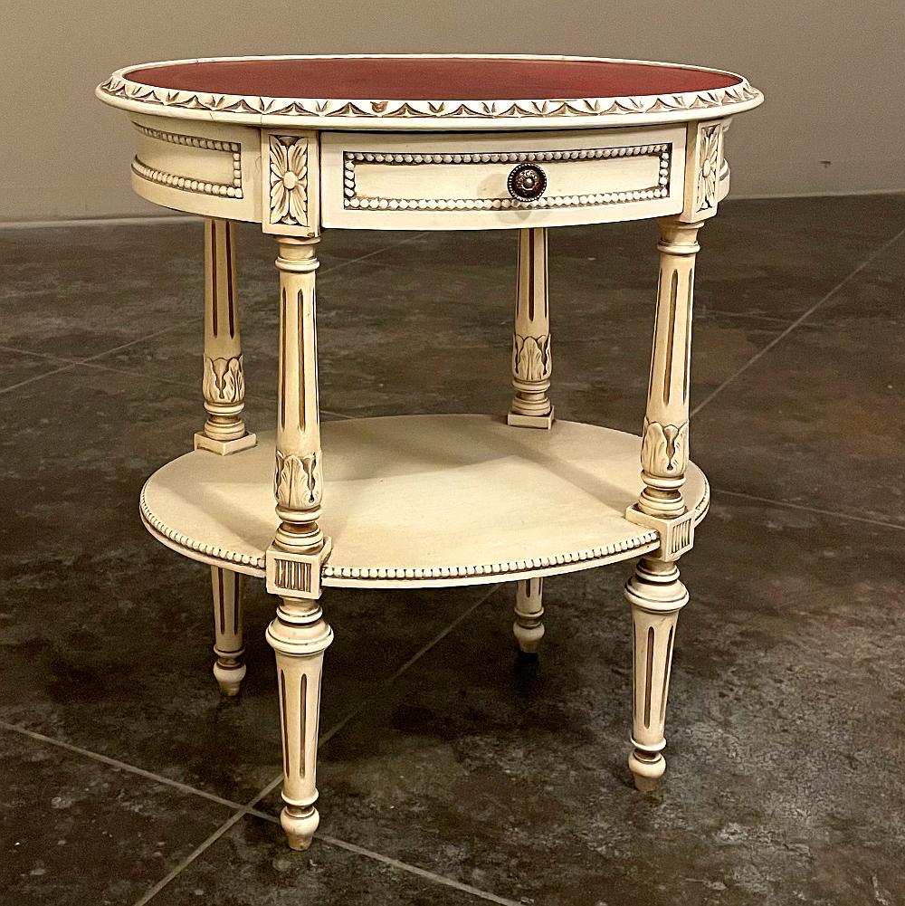 Antique French Louis XVI Oval Painted End Table For Sale 2