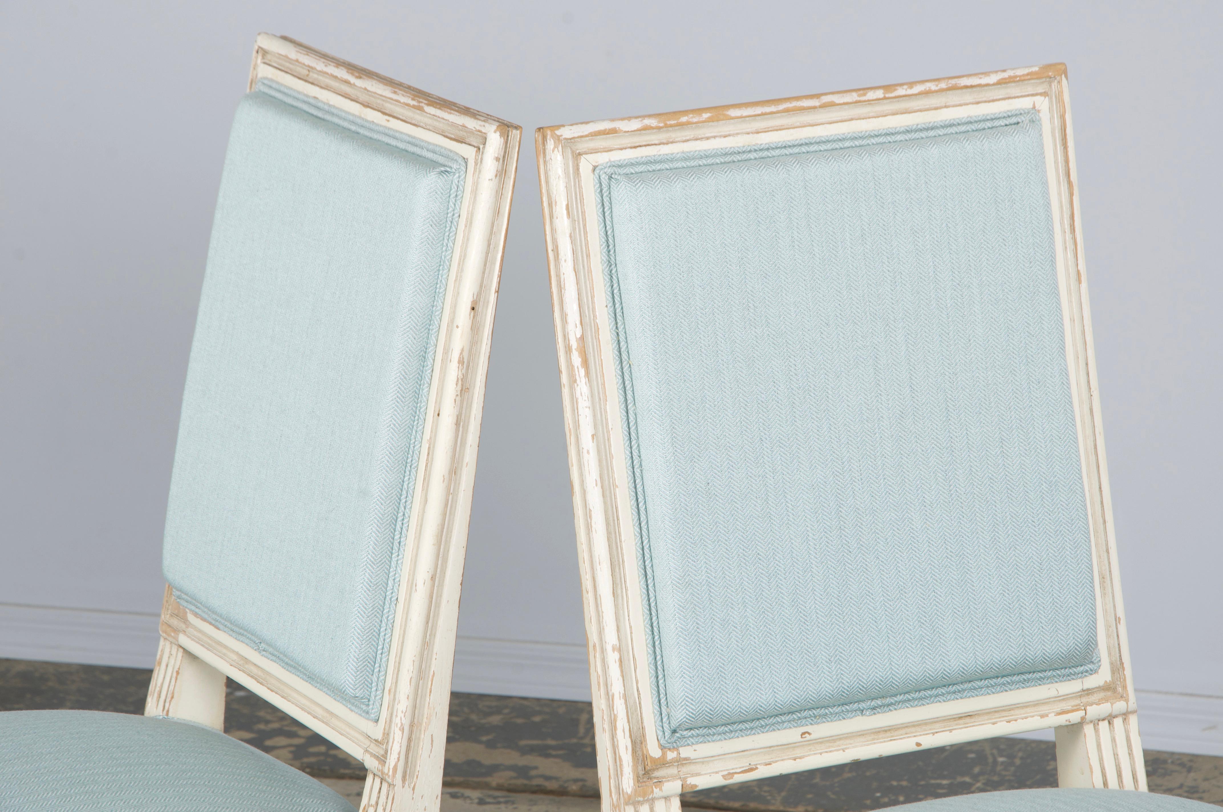 Antique French Louis XVI Painted Accent Chairs in Light Blue - A Pair For Sale 6