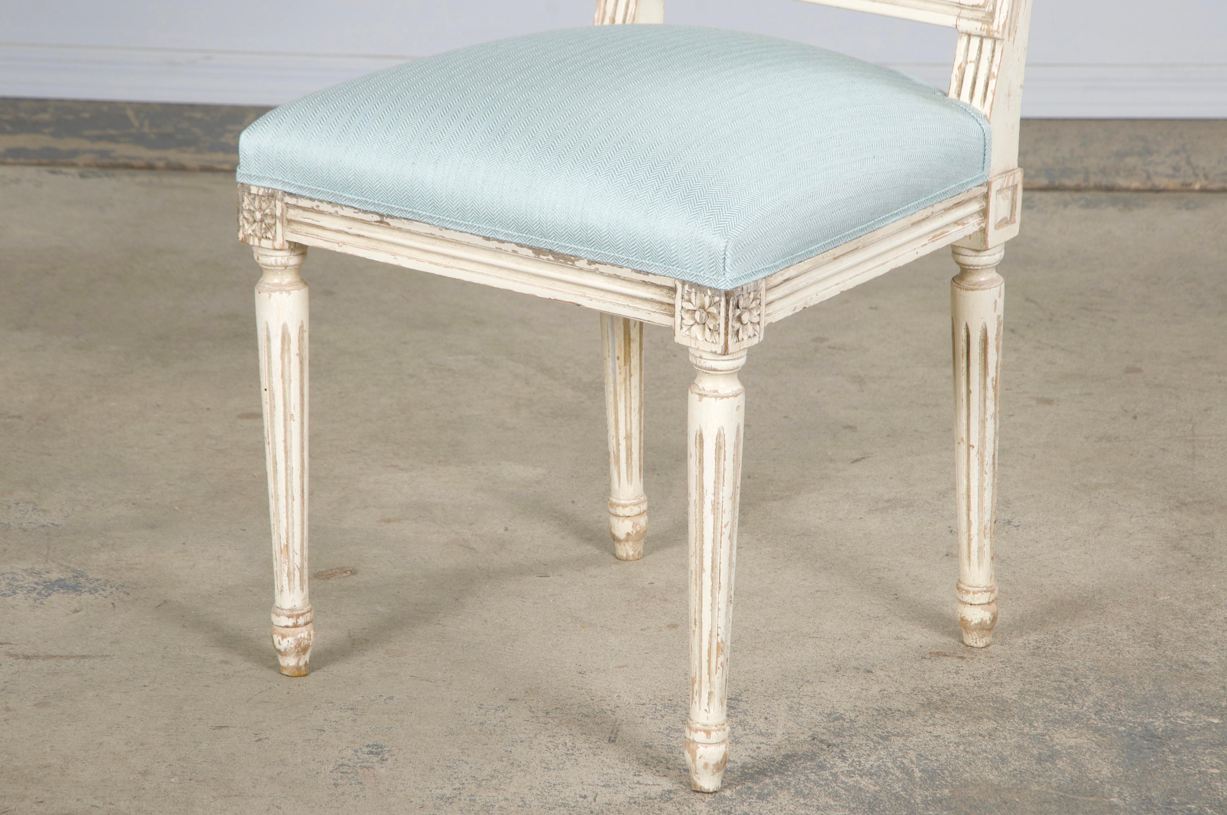 Antique French Louis XVI Painted Accent Chairs in Light Blue - A Pair For Sale 8