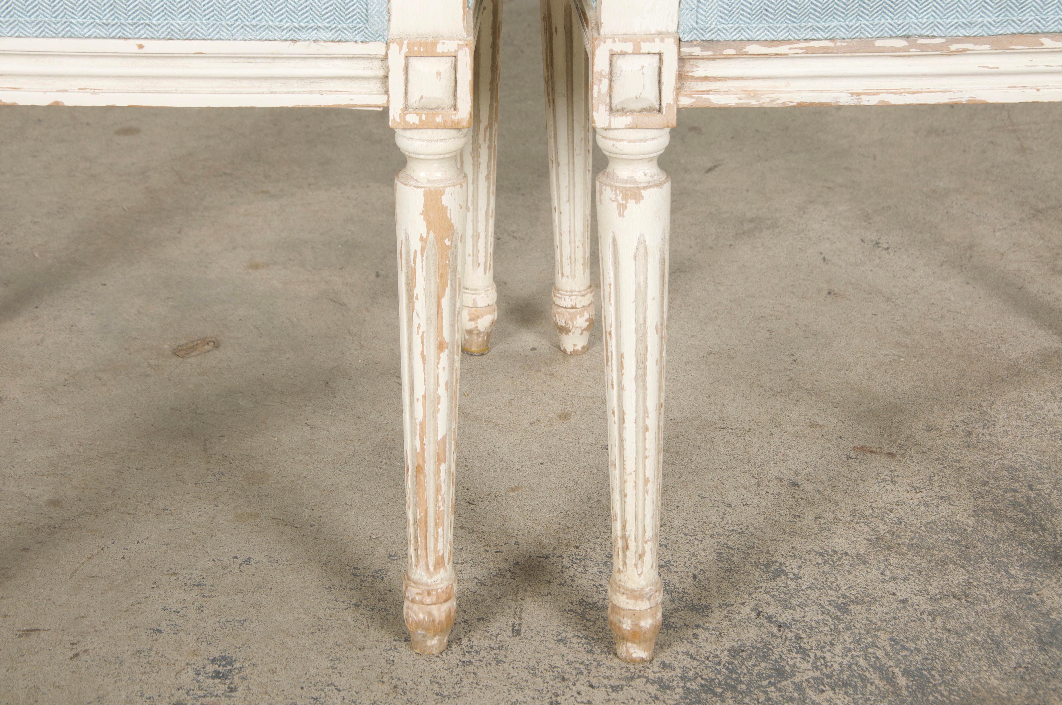 Antique French Louis XVI Painted Accent Chairs in Light Blue - A Pair For Sale 11