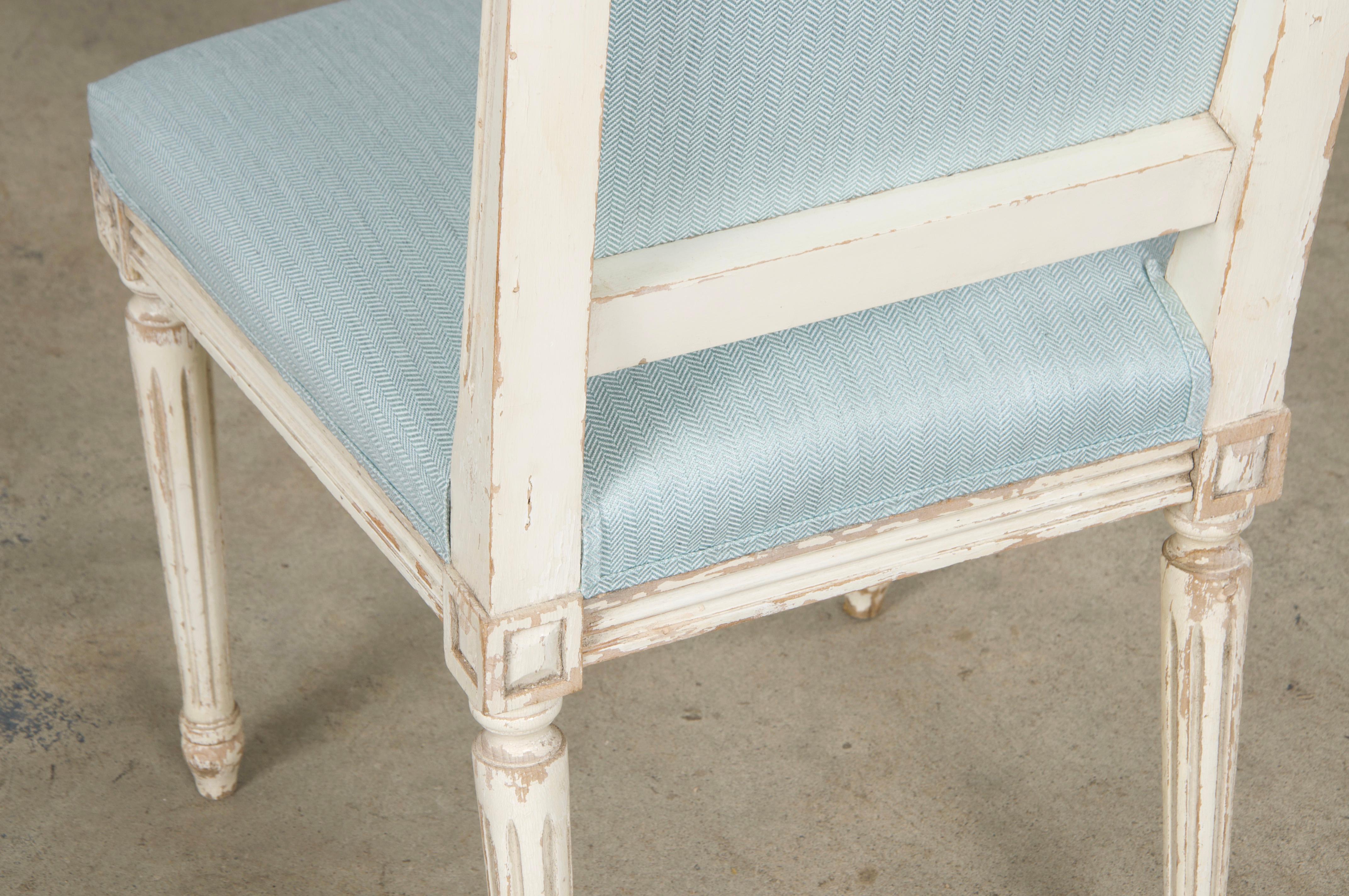 Antique French Louis XVI Painted Accent Chairs in Light Blue - A Pair For Sale 13