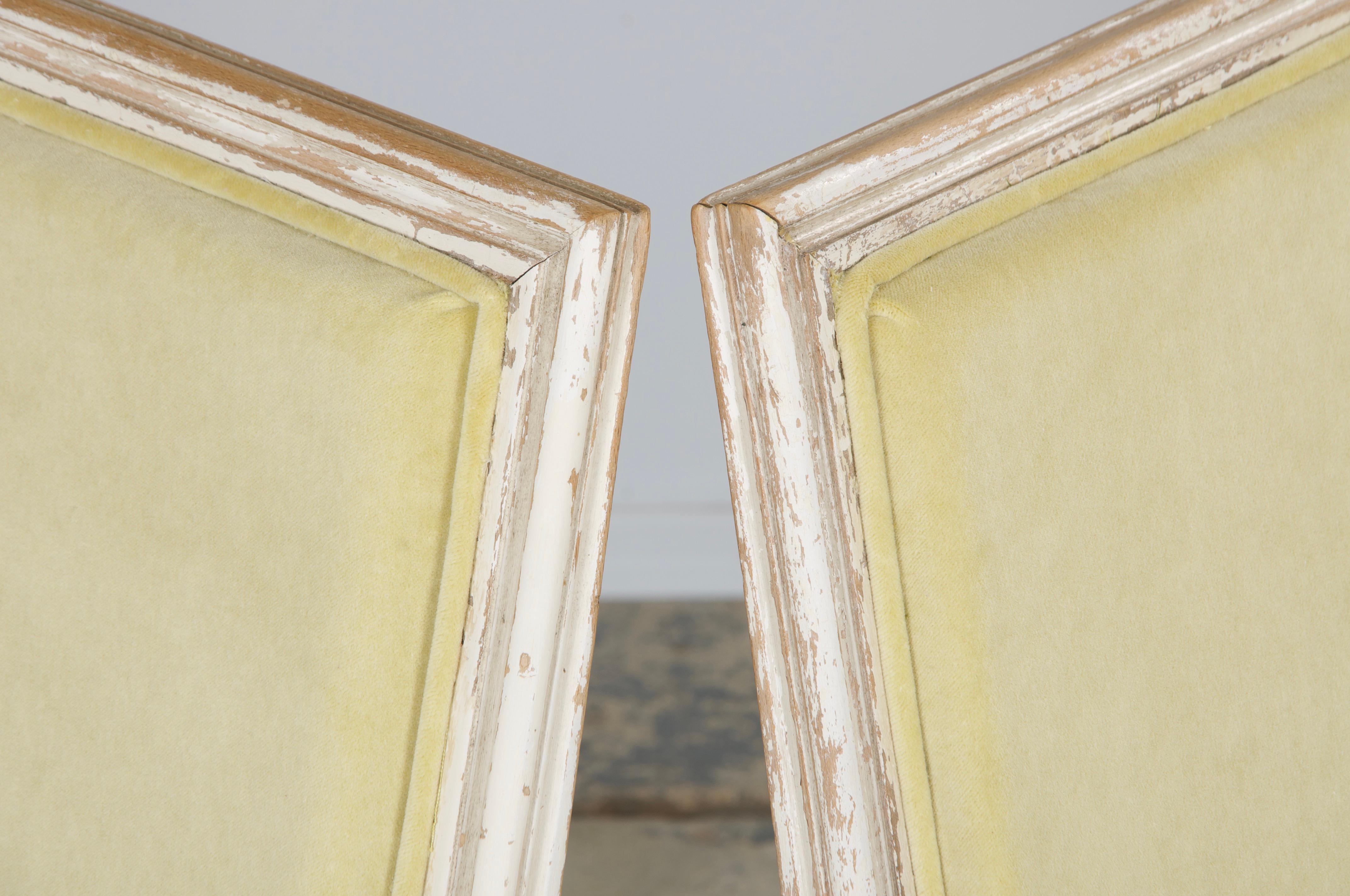 Antique French Louis XVI Painted Accent Chairs in Light Yellow - A Pair For Sale 7