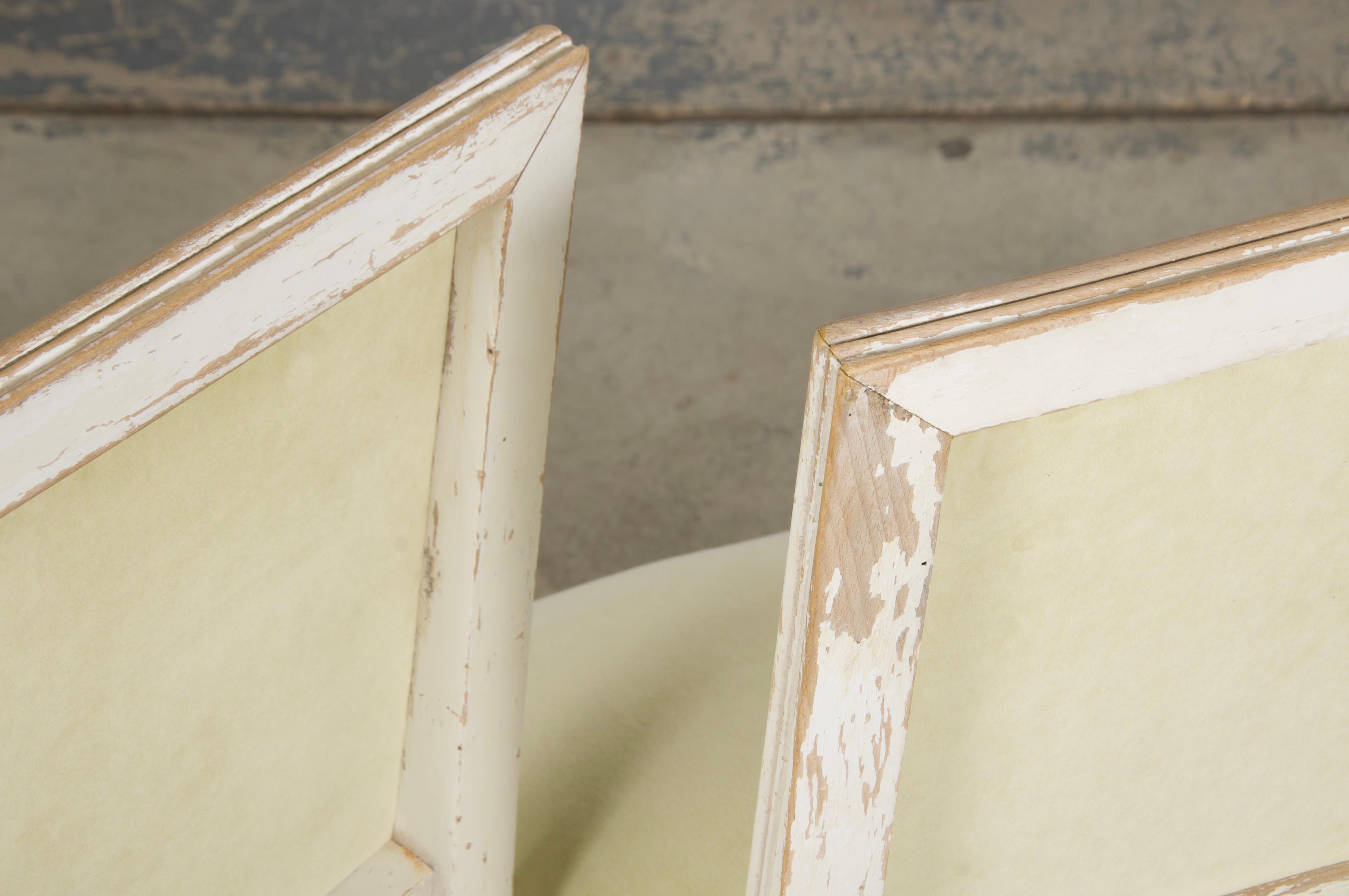 Antique French Louis XVI Painted Accent Chairs in Light Yellow - A Pair For Sale 13