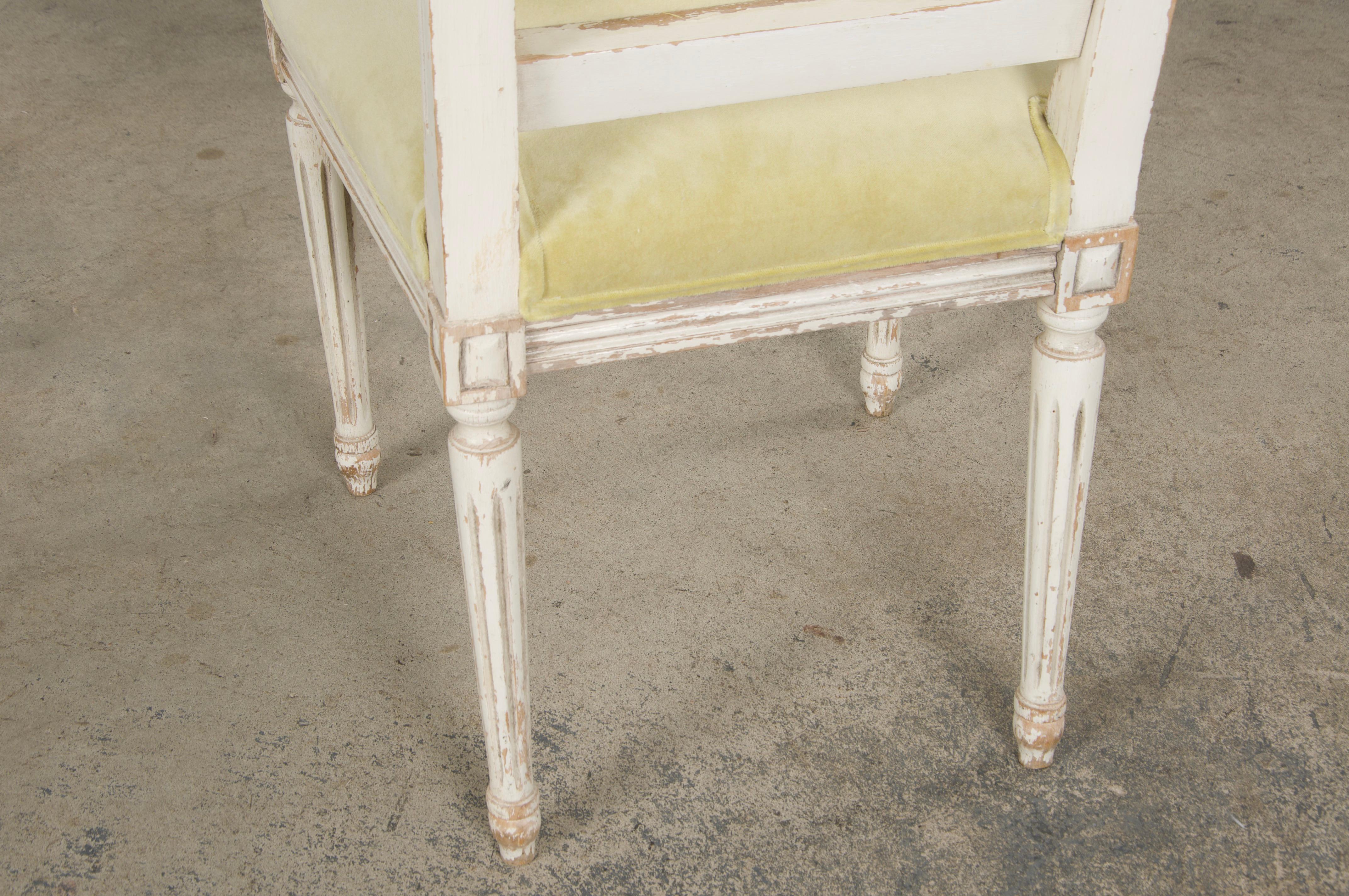 Antique French Louis XVI Painted Accent Chairs in Light Yellow - A Pair For Sale 14