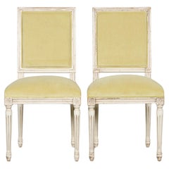 Antique French Louis XVI Painted Accent Chairs in Light Yellow - A Pair