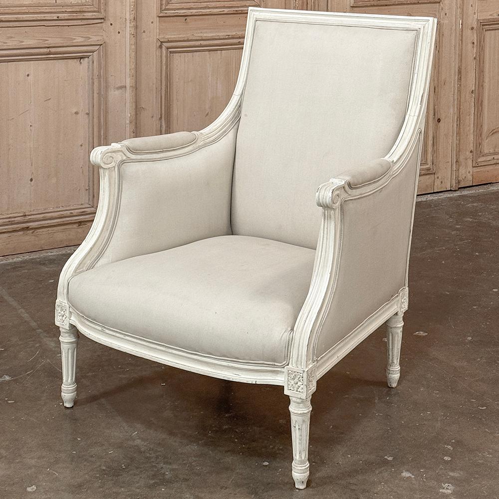 Antique French Louis XVI  Painted Bergere ~ Armchair In Good Condition For Sale In Dallas, TX