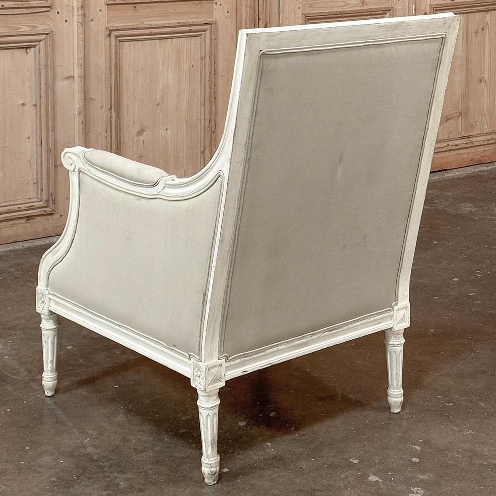 Fabric Antique French Louis XVI  Painted Bergere ~ Armchair For Sale