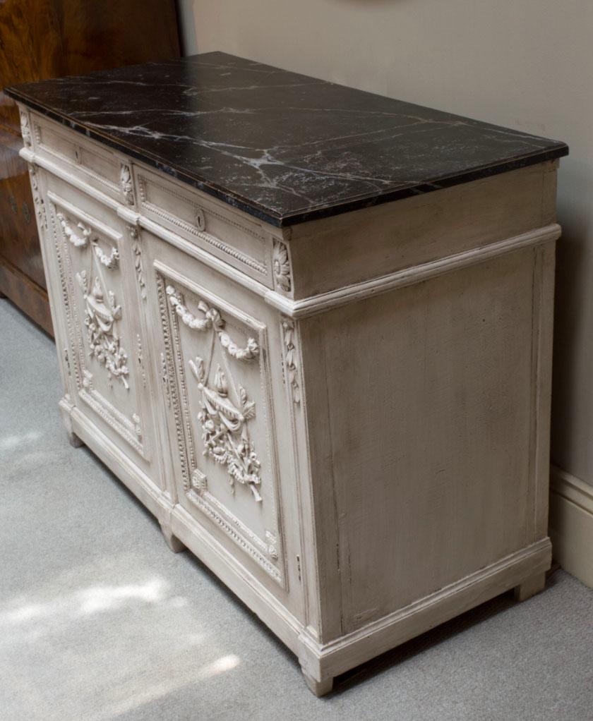 Antique French Louis XVI Painted Buffet with Faux Marble Top In Good Condition In New Orleans, LA
