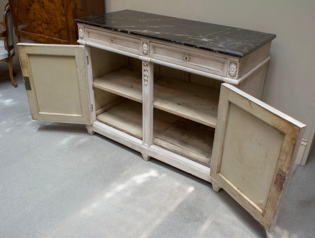 19th Century Antique French Louis XVI Painted Buffet with Faux Marble Top