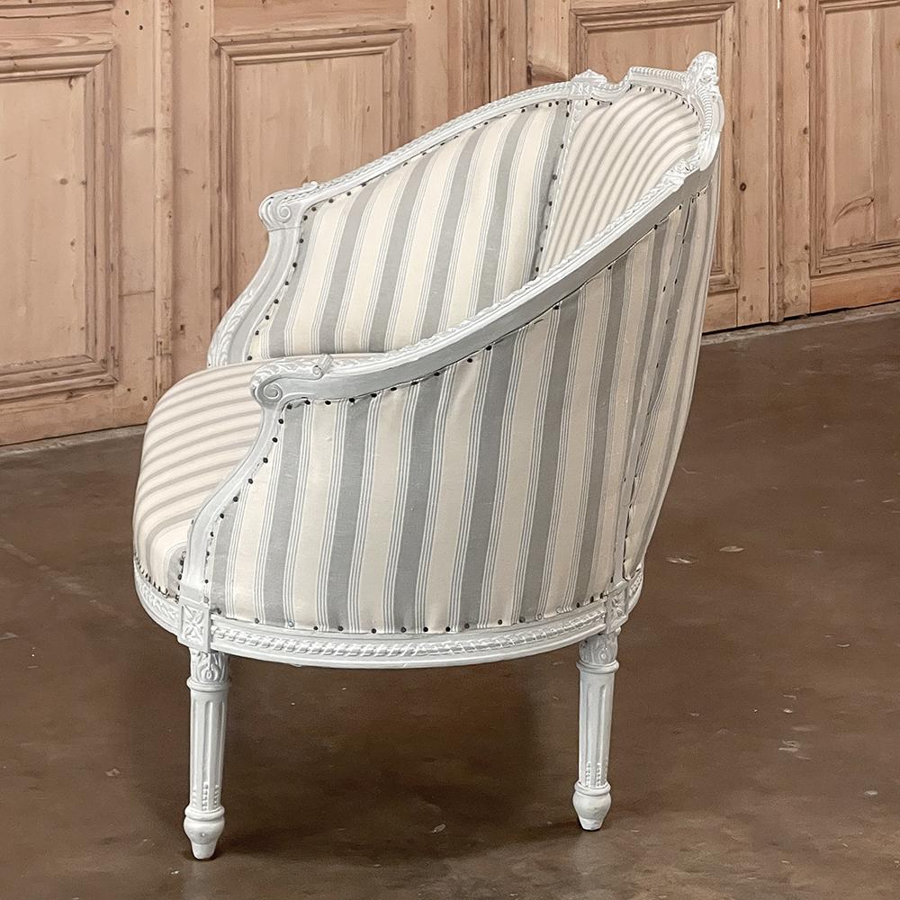 Fabric Antique French Louis XVI Painted Canape, Chair and a Half For Sale