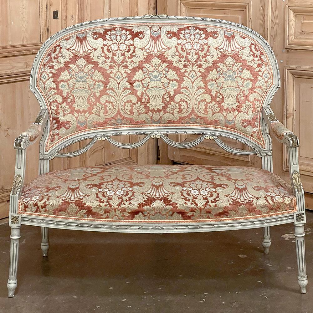 Antike französische bemalte Canape-Sessel im Louis-XVI.-Stil ~ (Französisch) im Angebot